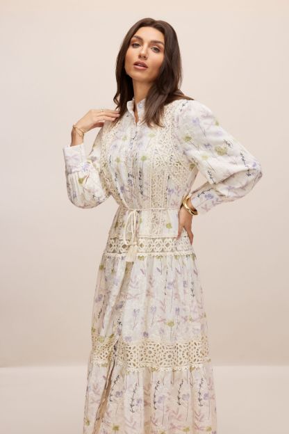 Rosanne Floral Print Long Sleeve Midi Dress