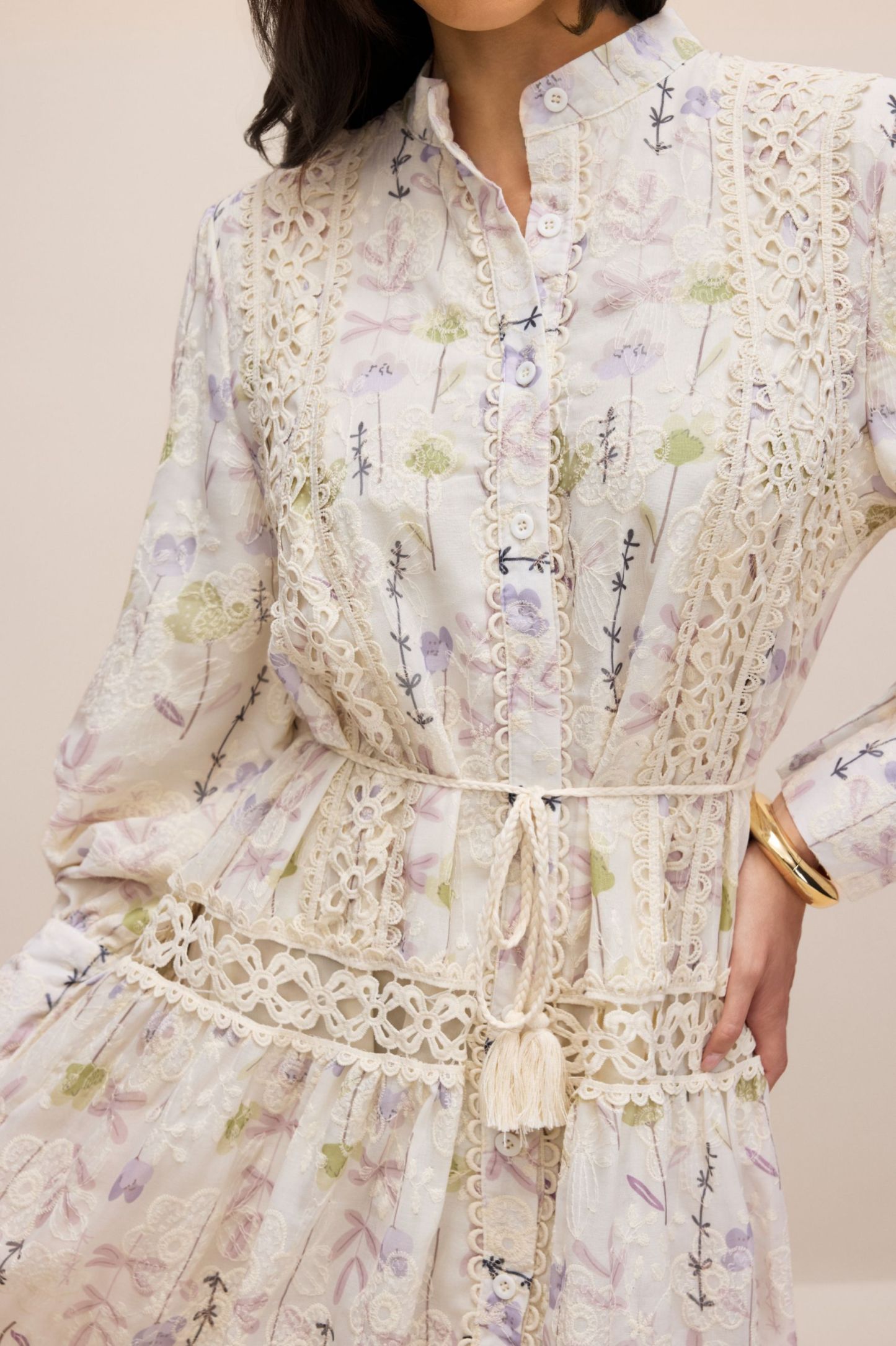 Rosanne Floral Print Long Sleeve Midi Dress