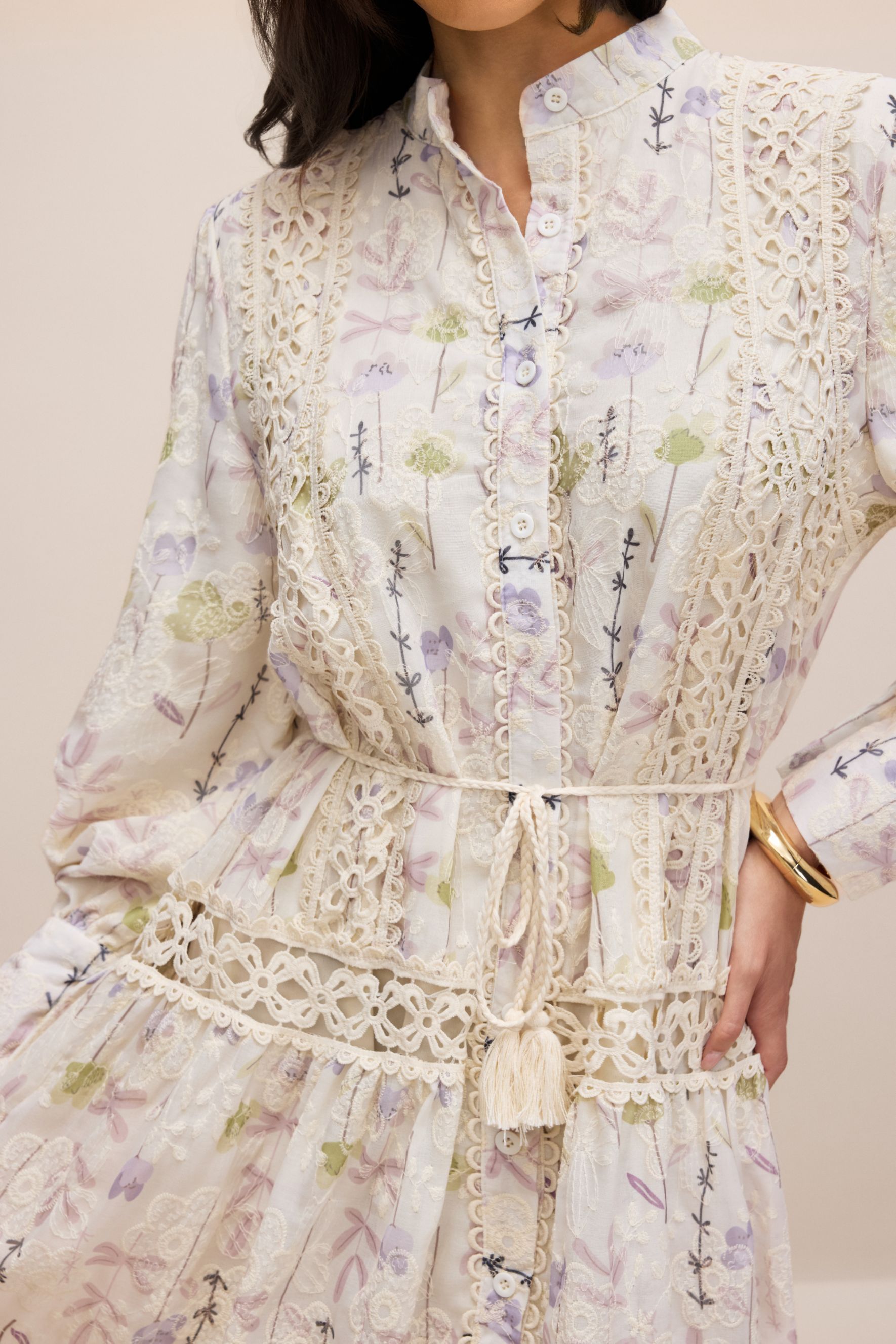 Rosanne Floral Print Long Sleeve Midi Dress
