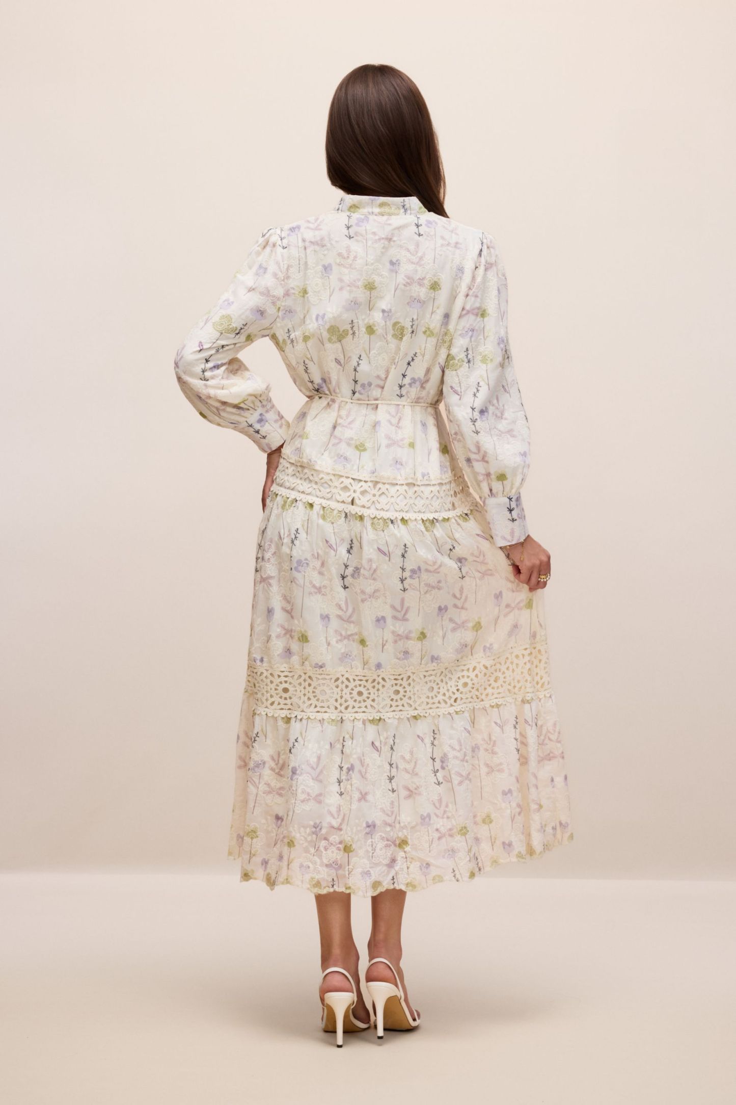 Rosanne Floral Print Long Sleeve Midi Dress