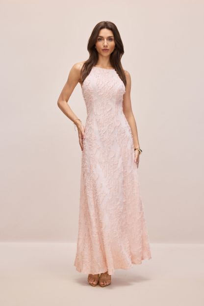 Juliana Halterneck Frayed Maxi Dress