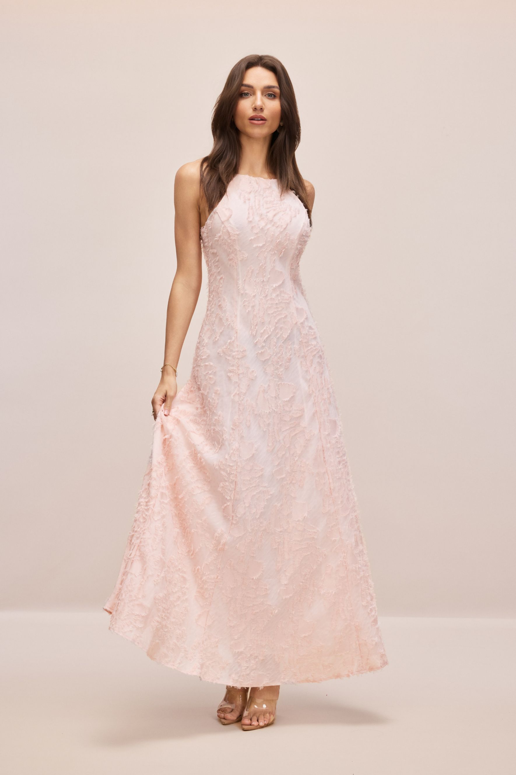 Juliana Halterneck Frayed Maxi Dress
