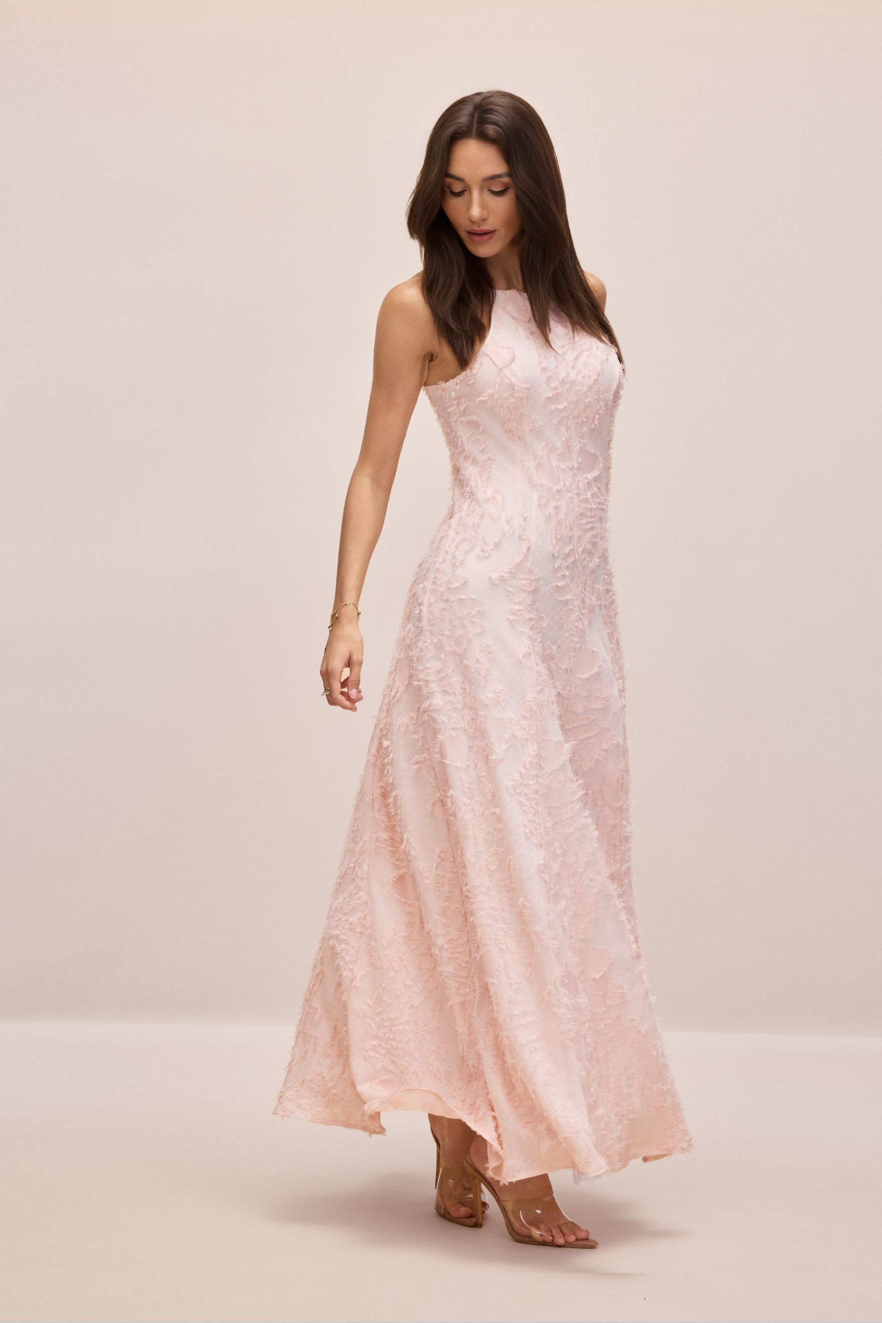 Juliana Halterneck Frayed Maxi Dress