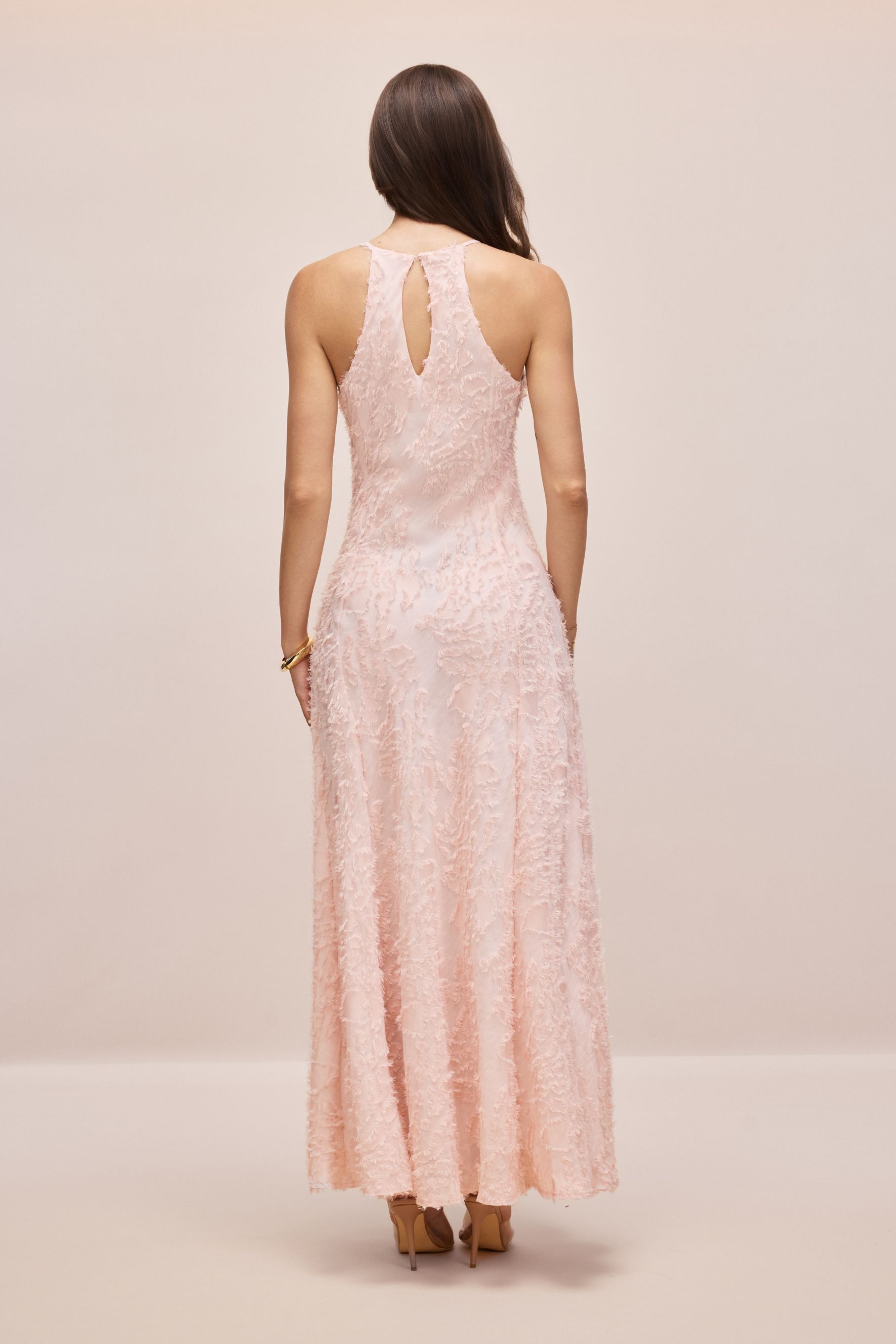 Juliana Halterneck Frayed Maxi Dress