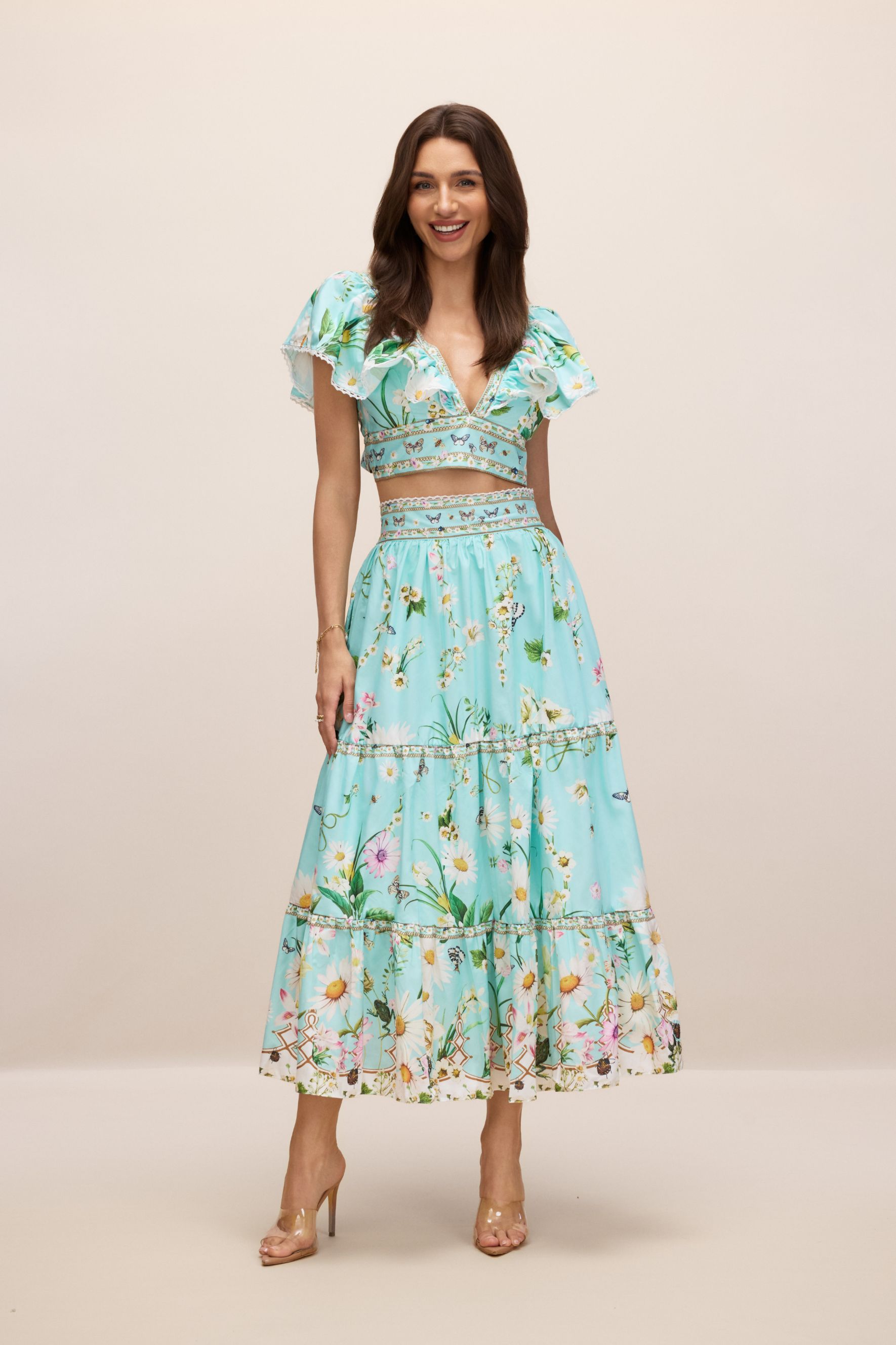 Susie V-Neck Floral Print Crop Top & Skirt Set