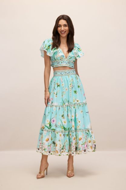 Susie V-Neck Floral Print Crop Top & Skirt Set