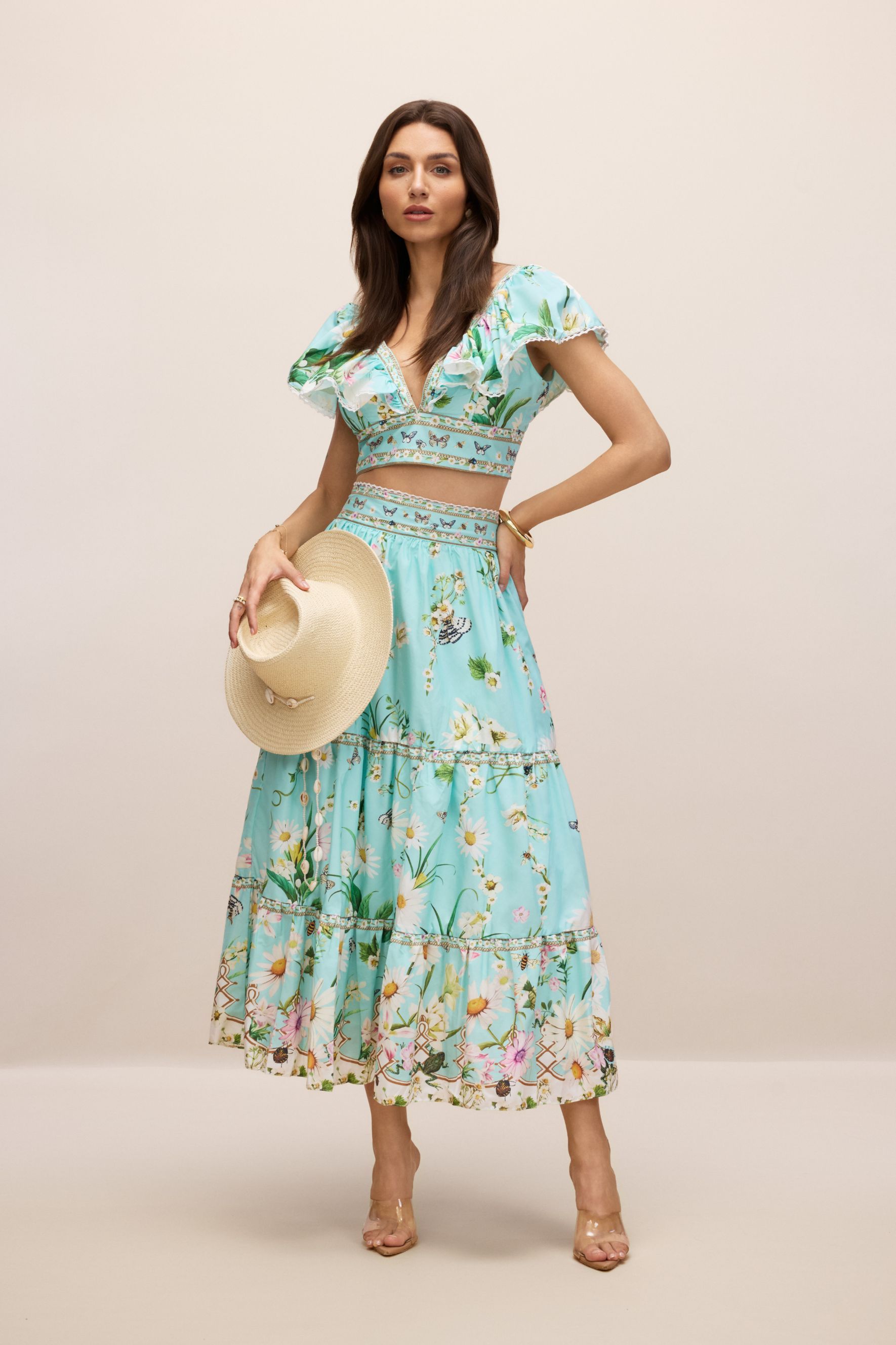 Susie V-Neck Floral Print Crop Top & Skirt Set
