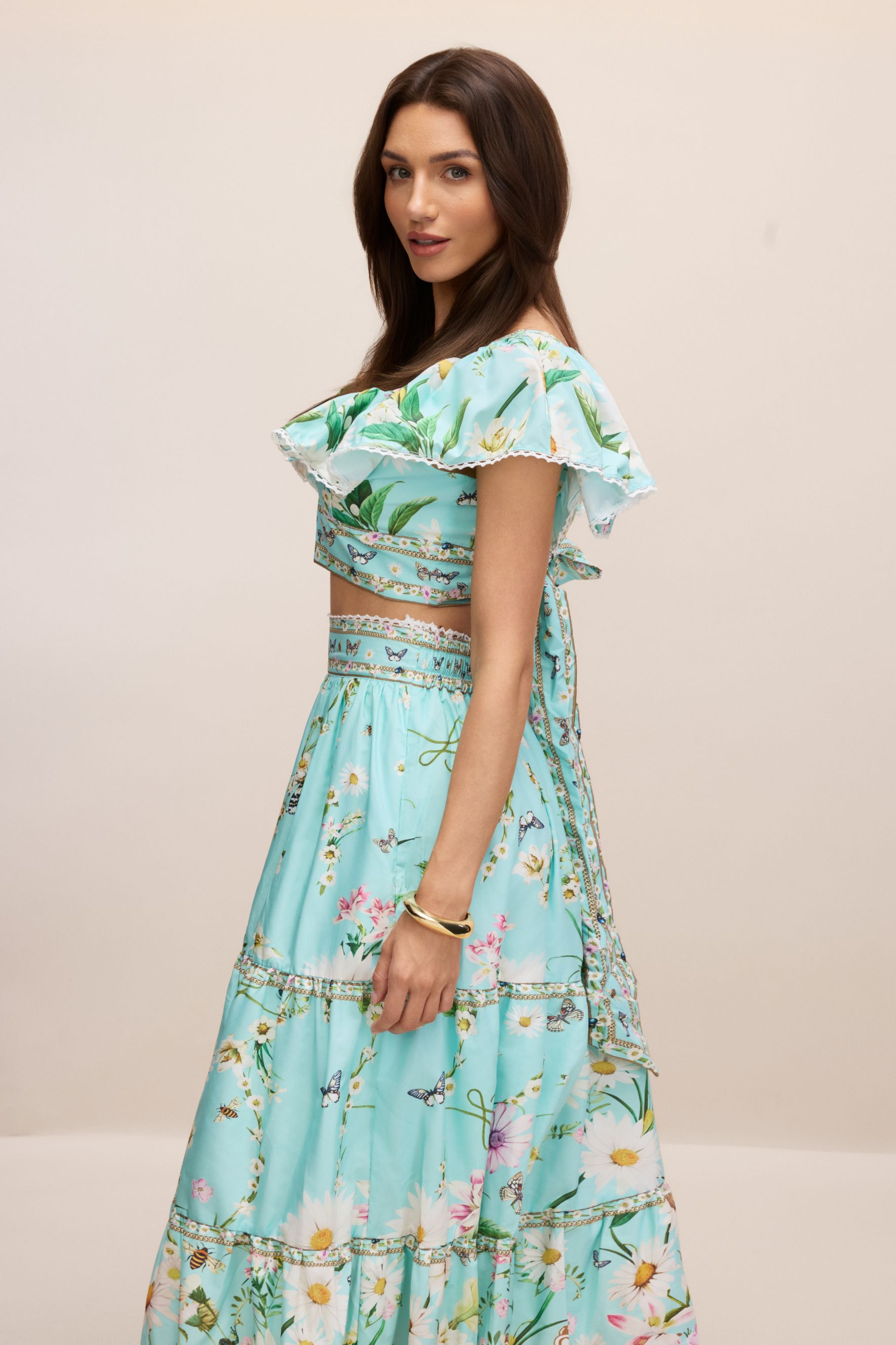 Susie V-Neck Floral Print Crop Top & Skirt Set