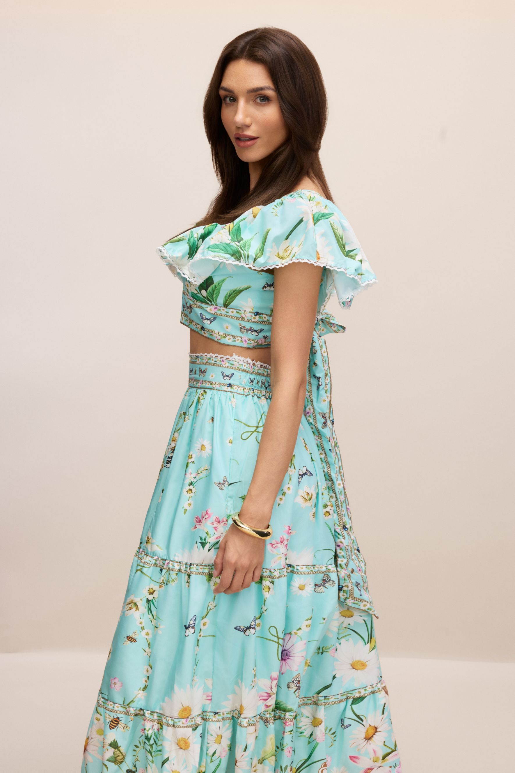 Susie V-Neck Floral Print Crop Top & Skirt Set