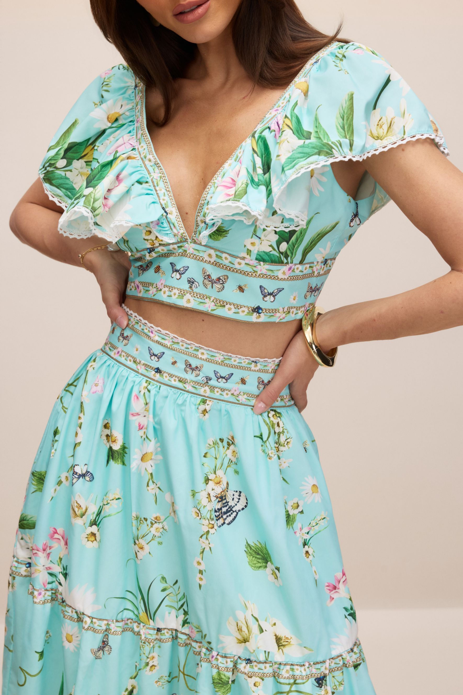 Susie V-Neck Floral Print Crop Top & Skirt Set