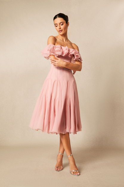 Vita Off Shoulder Ruffle Midi Dress