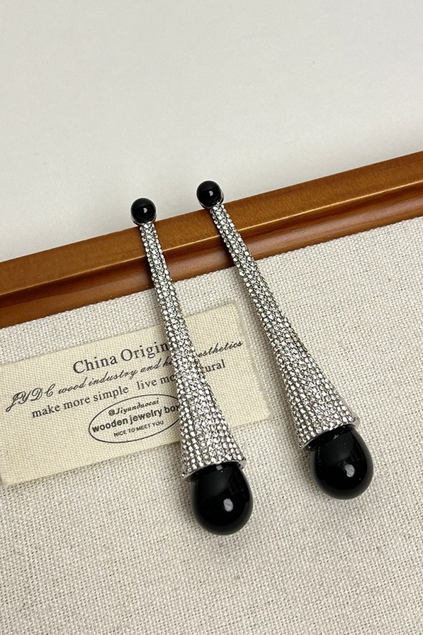 Long Tapered Rhinestone Drop Earrings
