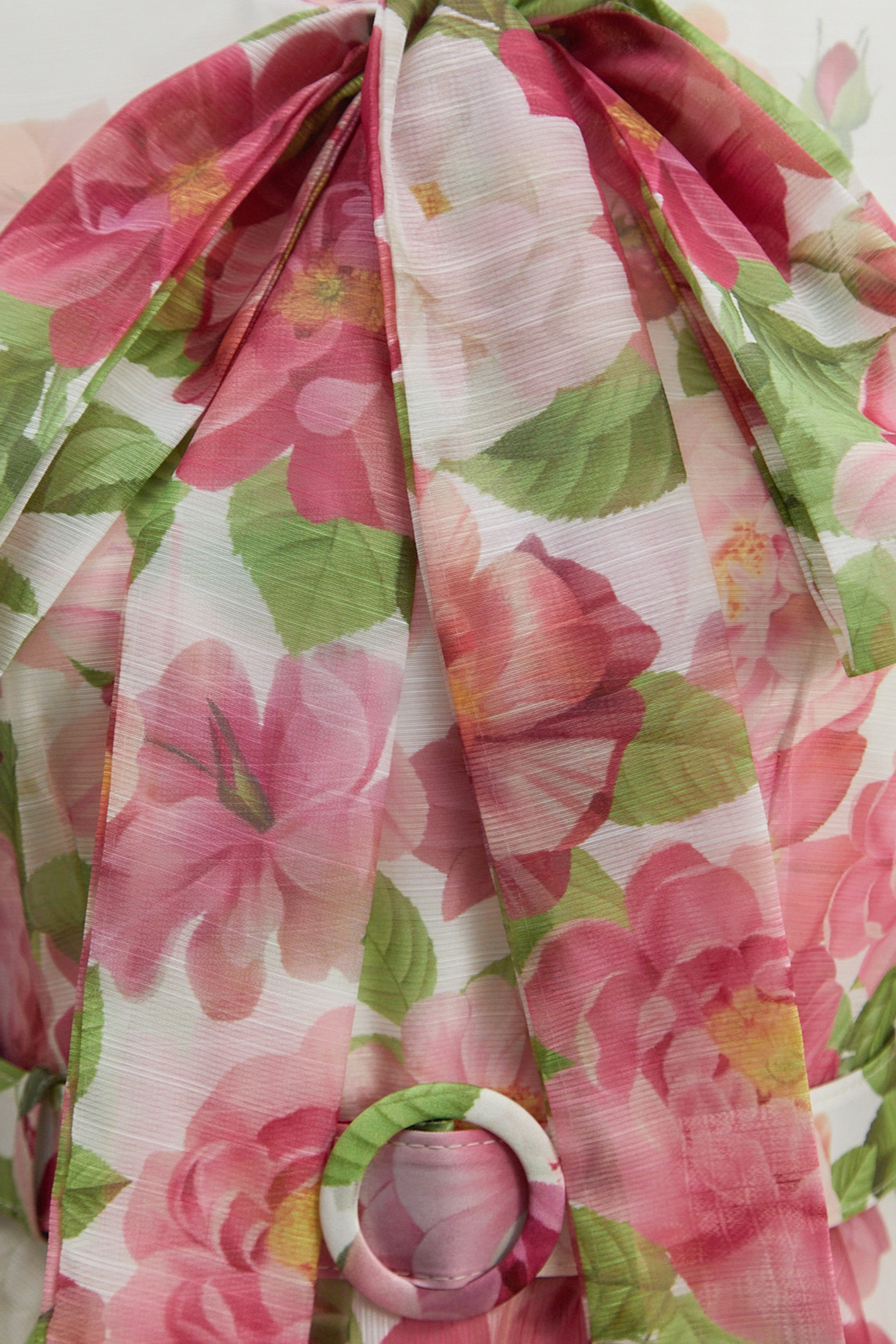 Sweet Blossom Pink Floral Print Bow Neck Maxi Dress