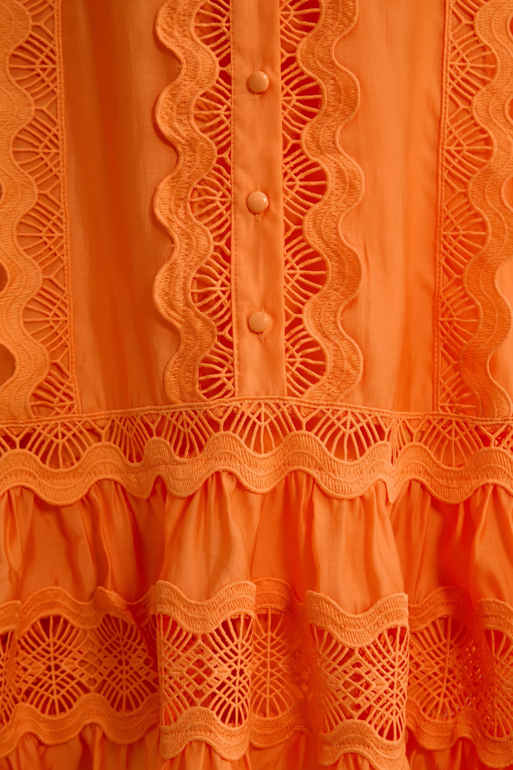 Gorgeous Essence Orange Lace Trim Tiered Mini Dress