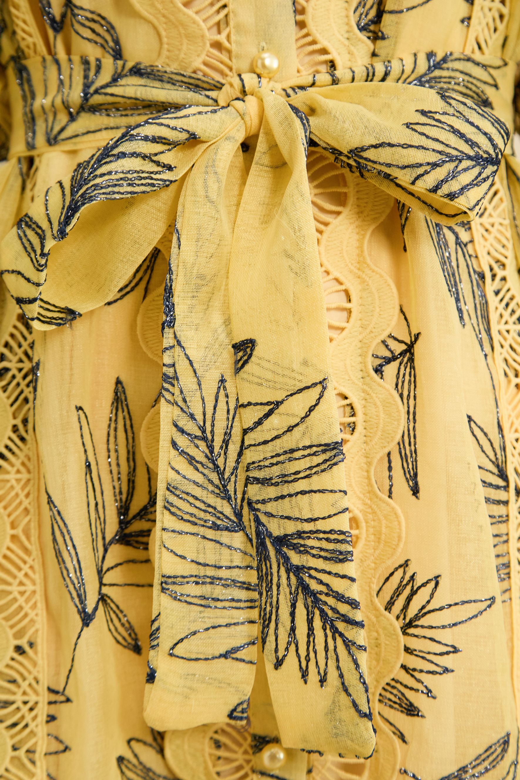 In The Palace Yellow Leaf Print Puff Sleeve Maxi Dress