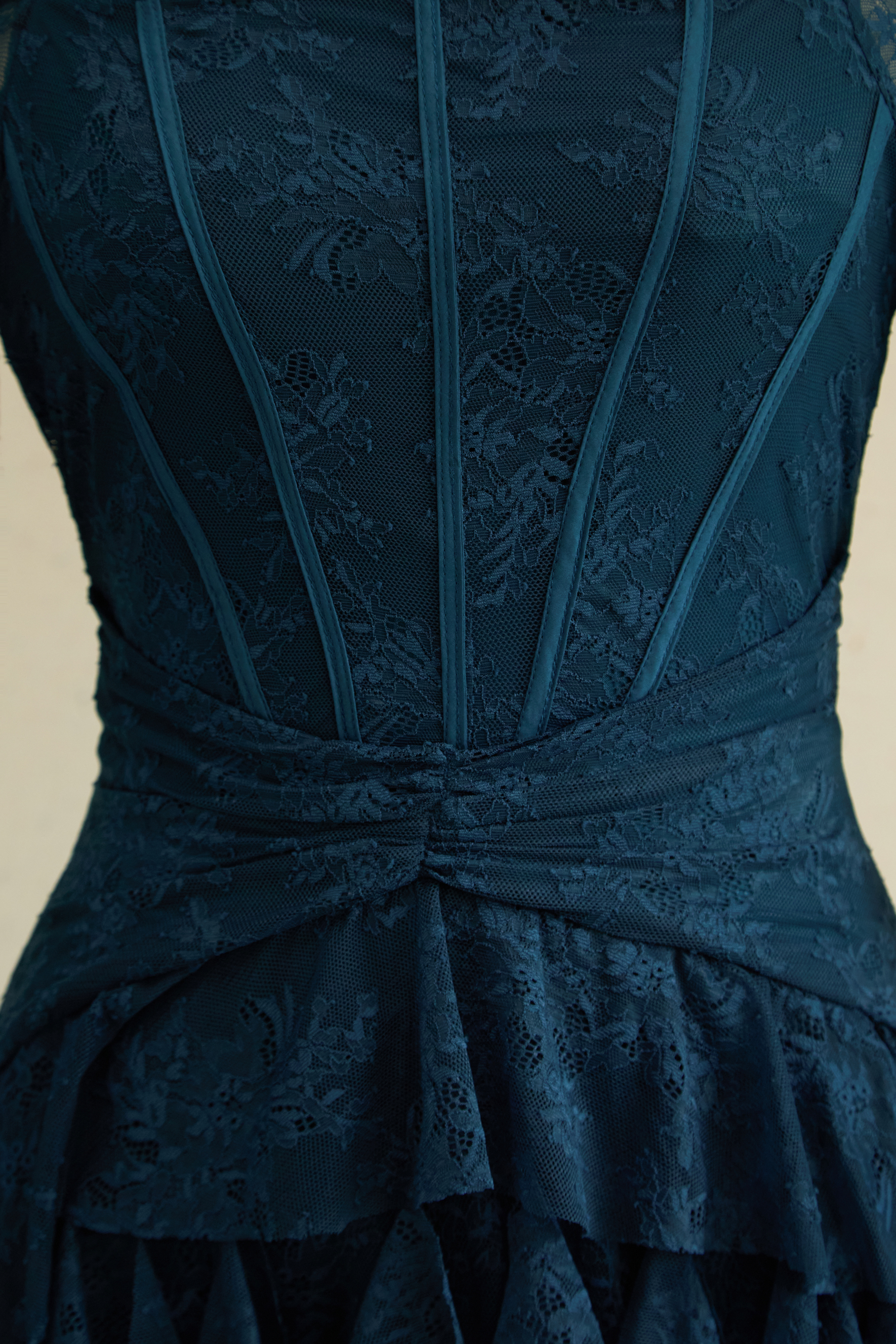 Romantic Tales Blue Lace Corset Bodice Ruffled Maxi Dress