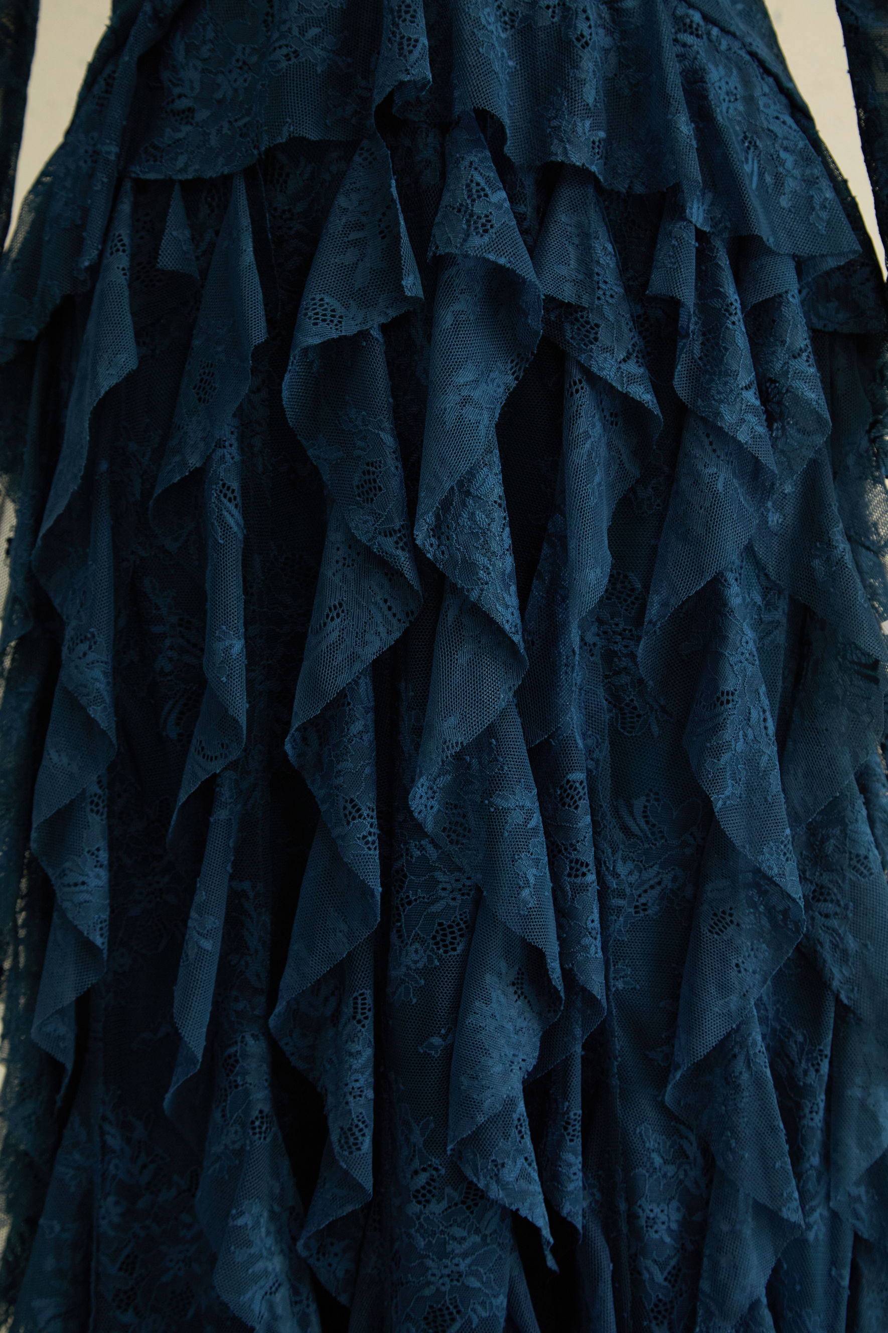 Romantic Tales Blue Lace Corset Bodice Ruffled Maxi Dress