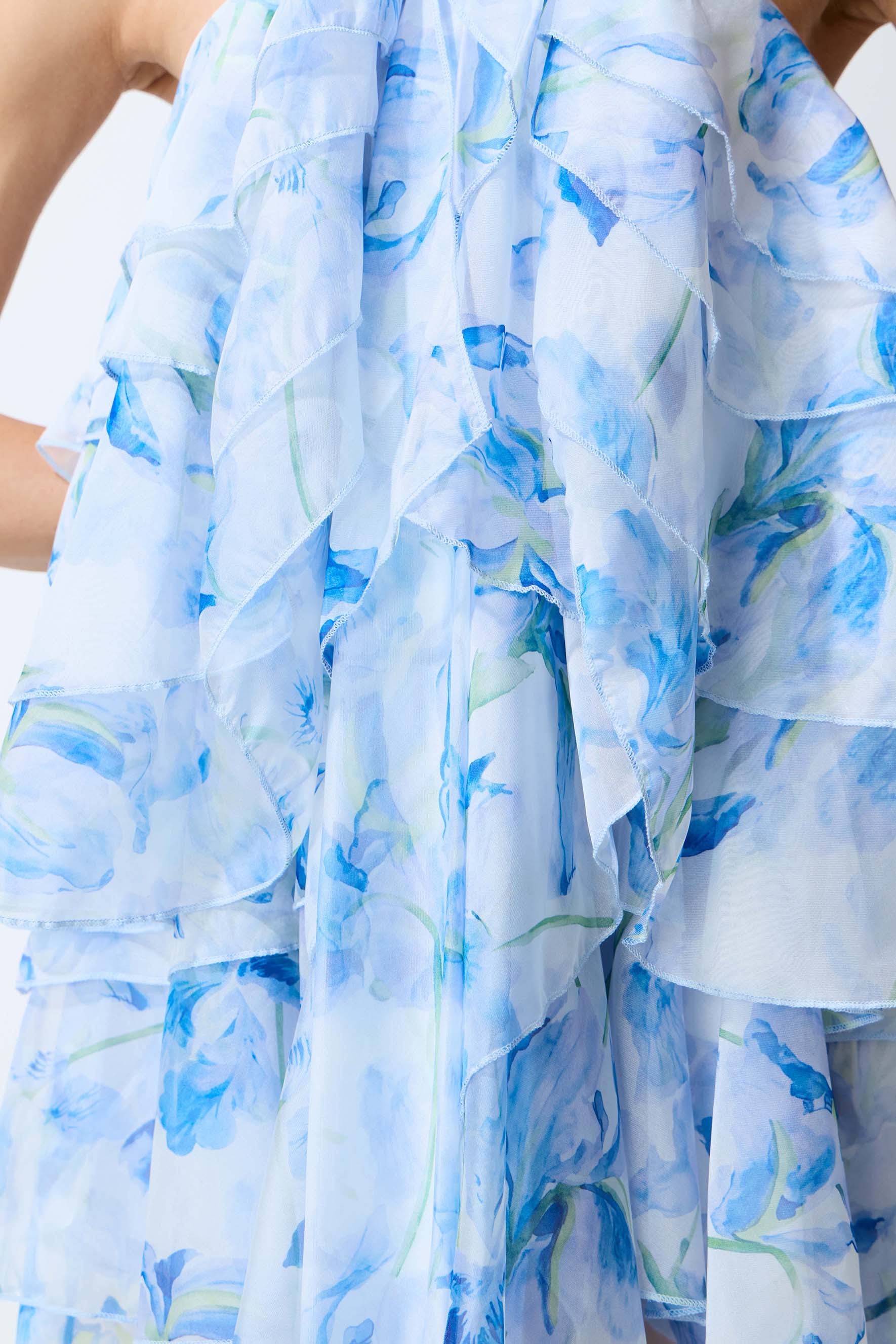 Kisses On Air Blue Floral Applique Tiered Mini Dress