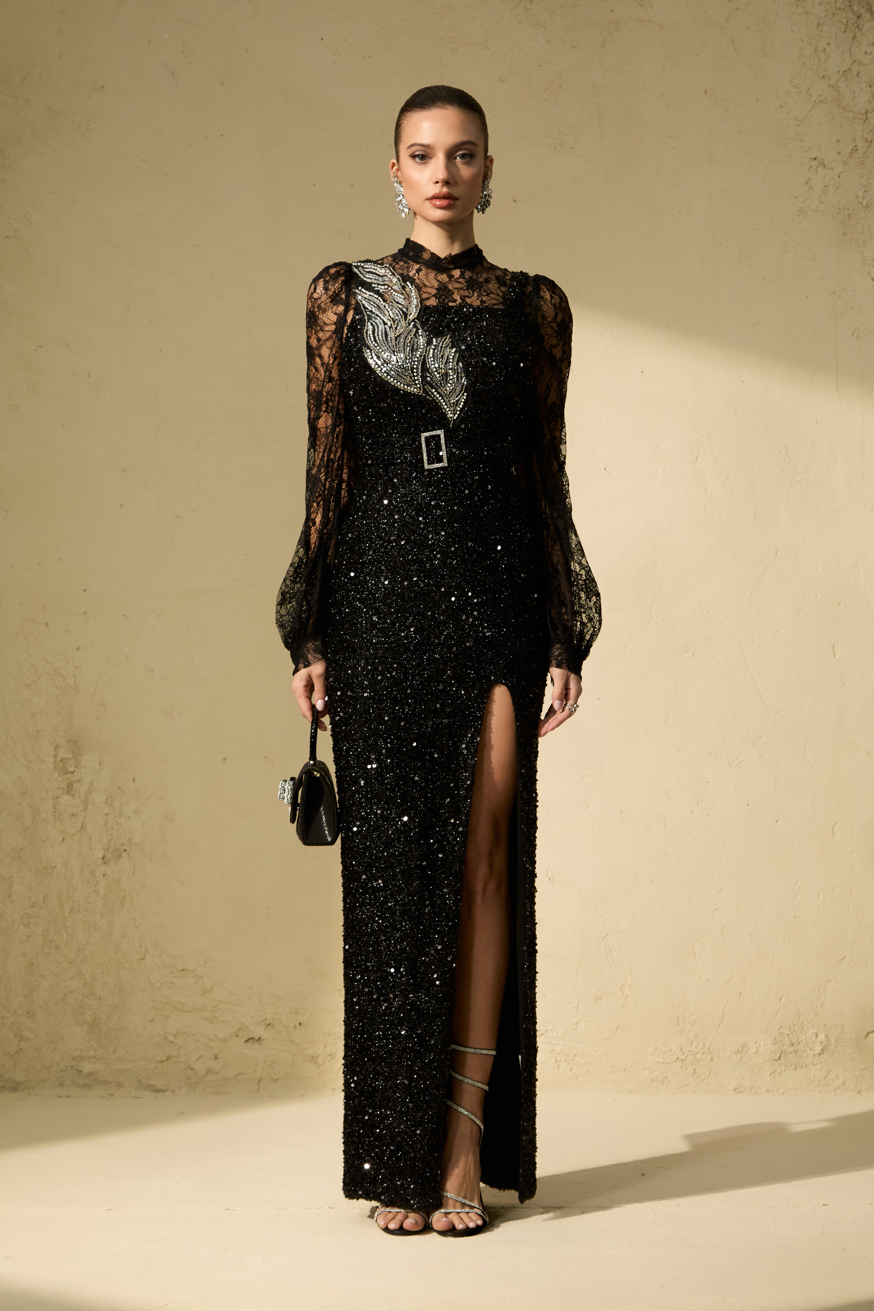 Appetite For Seduction Black Sequin Sheer Lace Maxi Dress