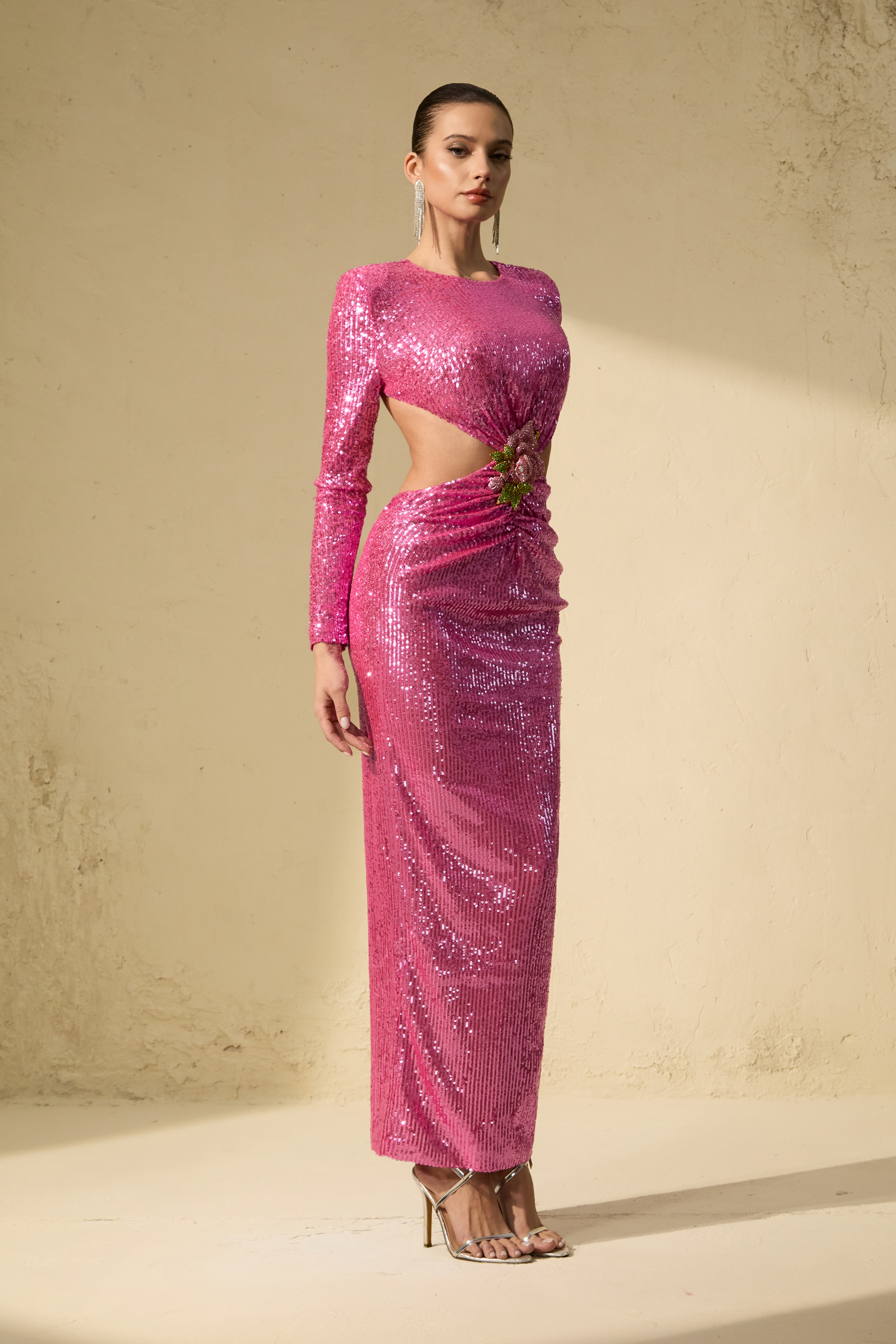 Definite Glamour Pink Sequined Cutout Maxi Dress