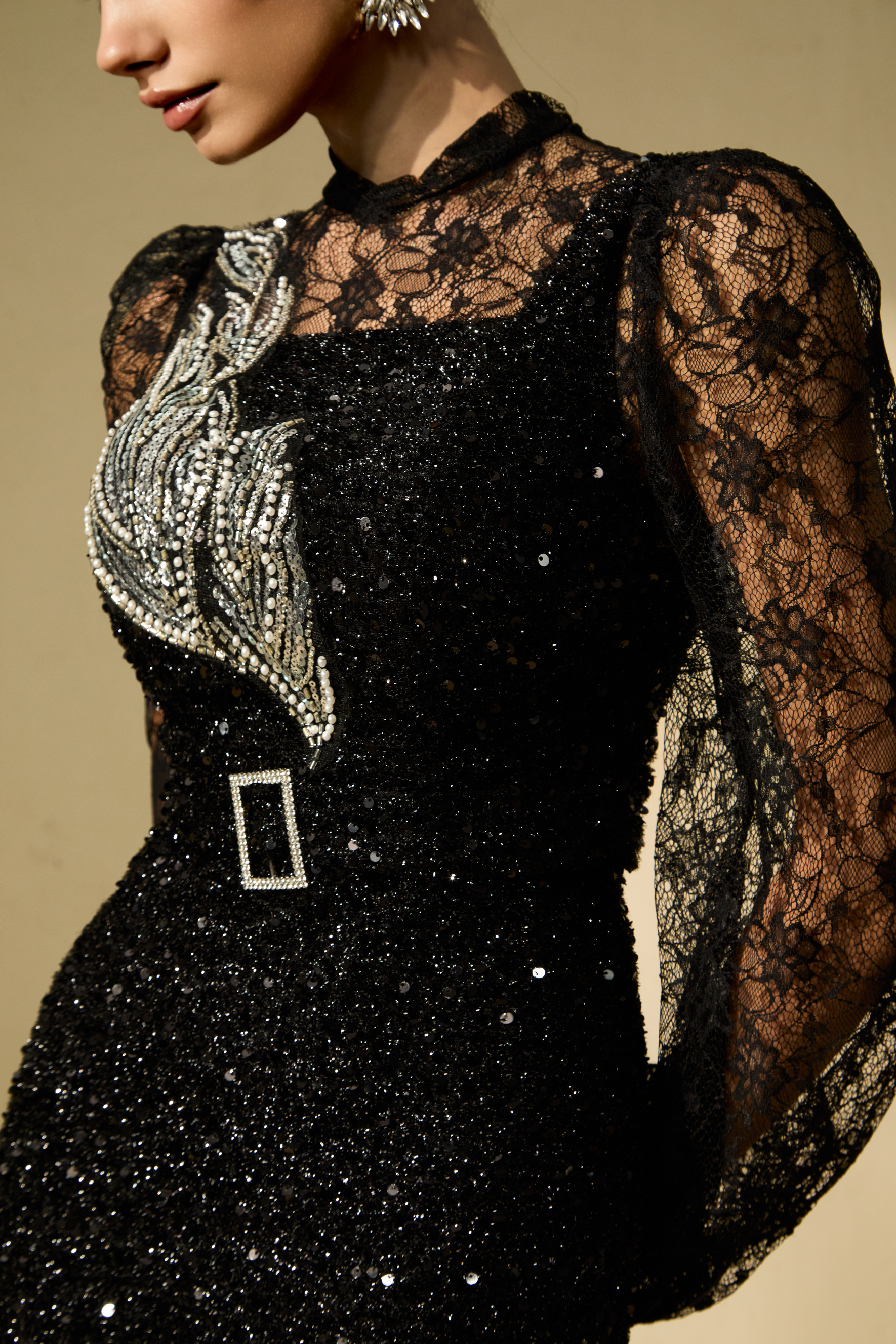 Appetite For Seduction Black Sequin Sheer Lace Maxi Dress