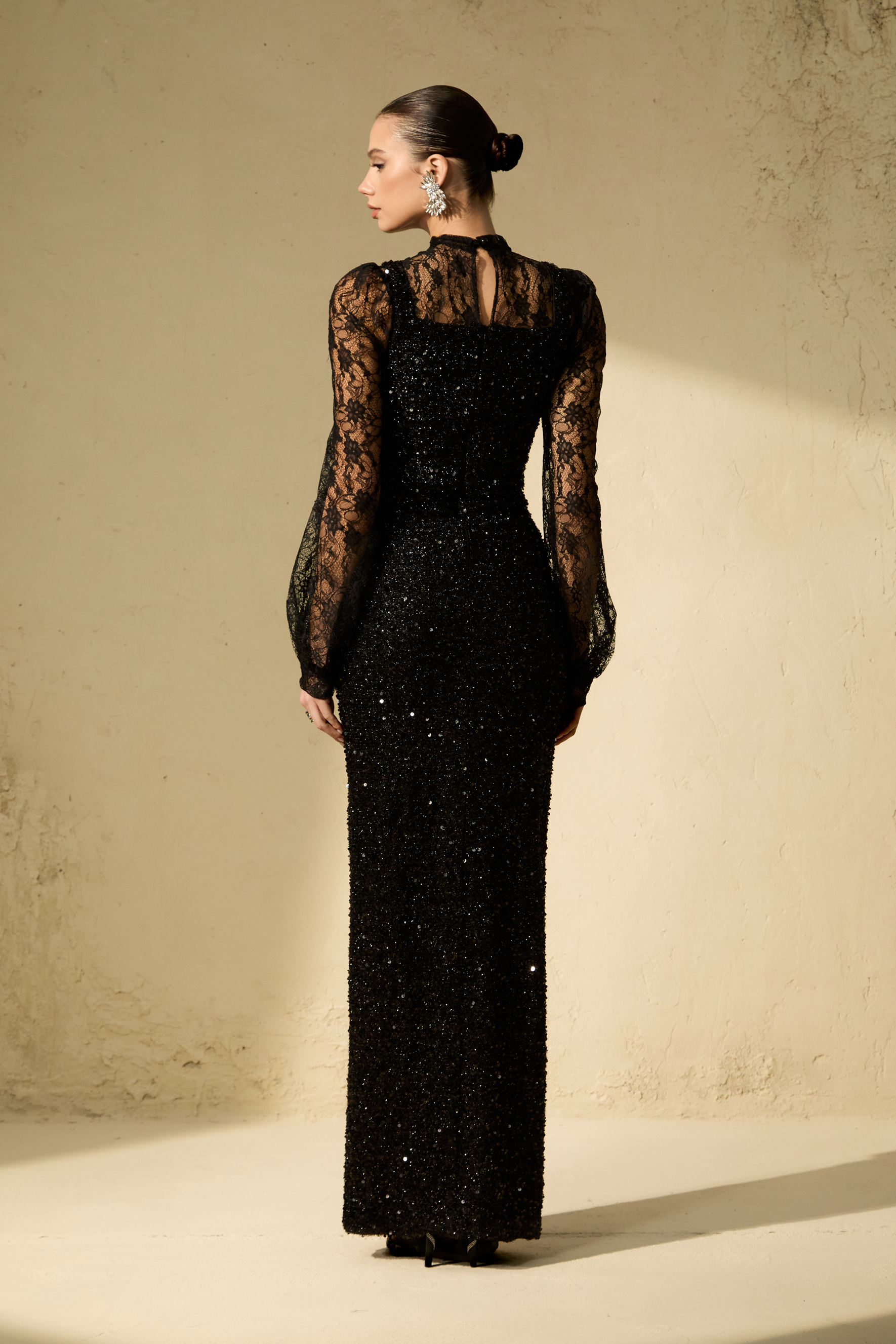 Appetite For Seduction Black Sequin Sheer Lace Maxi Dress