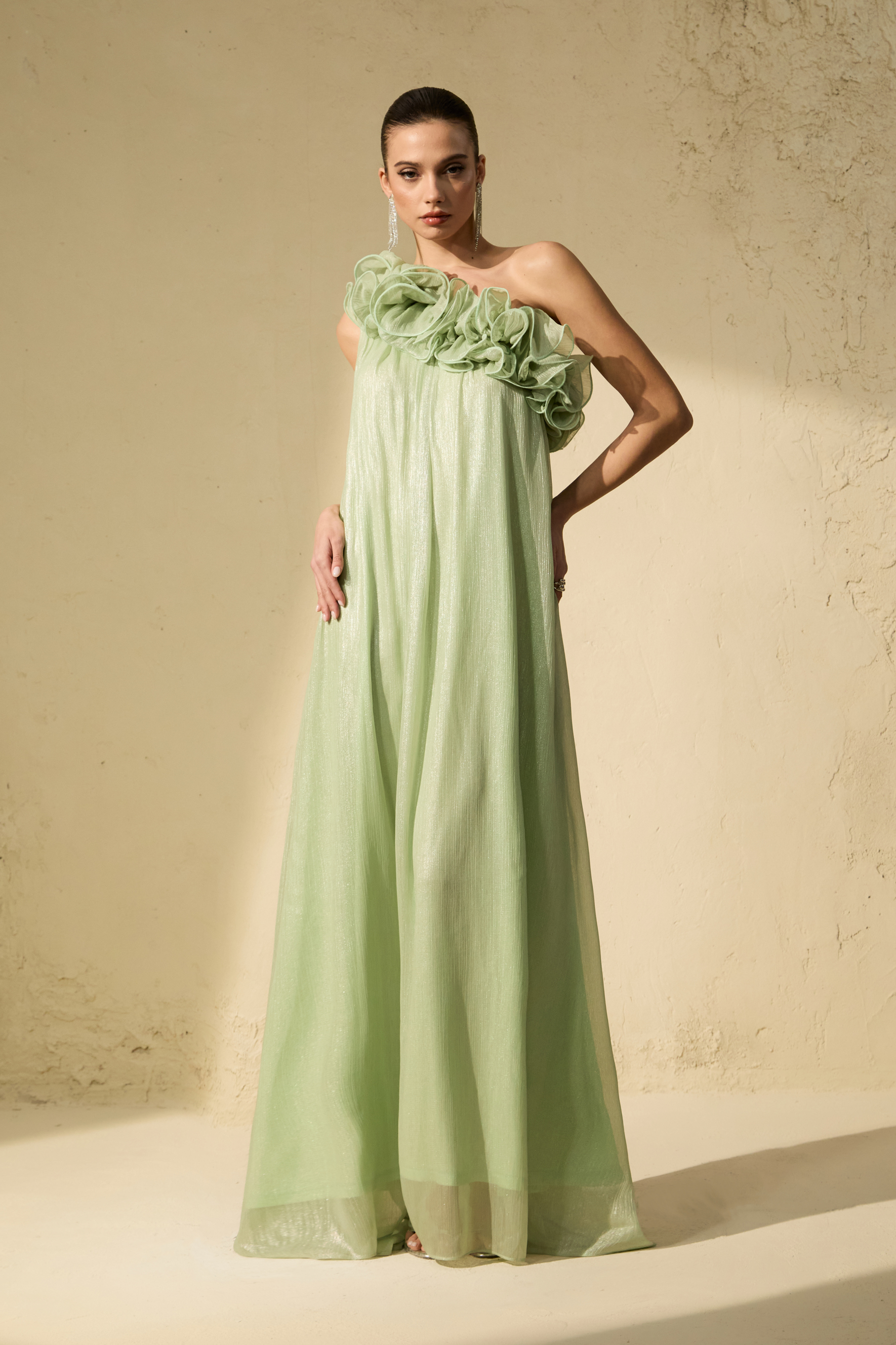 Glorious Invite Green One-shoulder Floral Maxi Dress