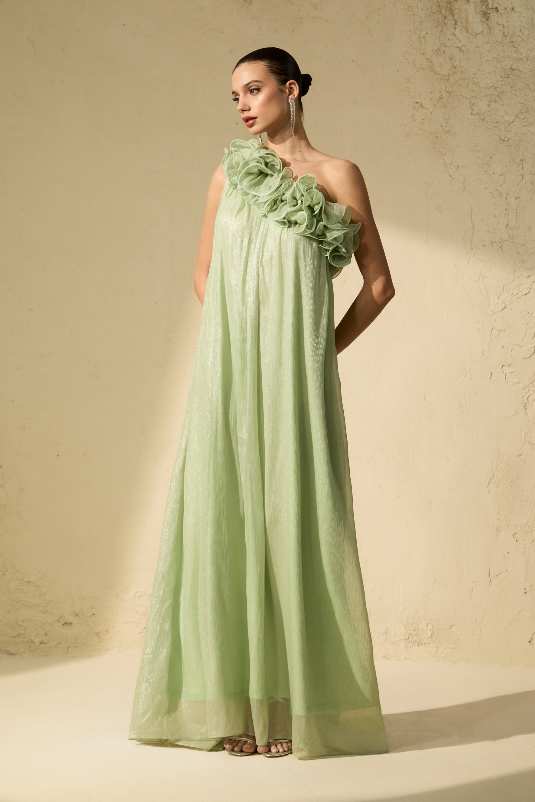 Glorious Invite Green One-shoulder Floral Maxi Dress