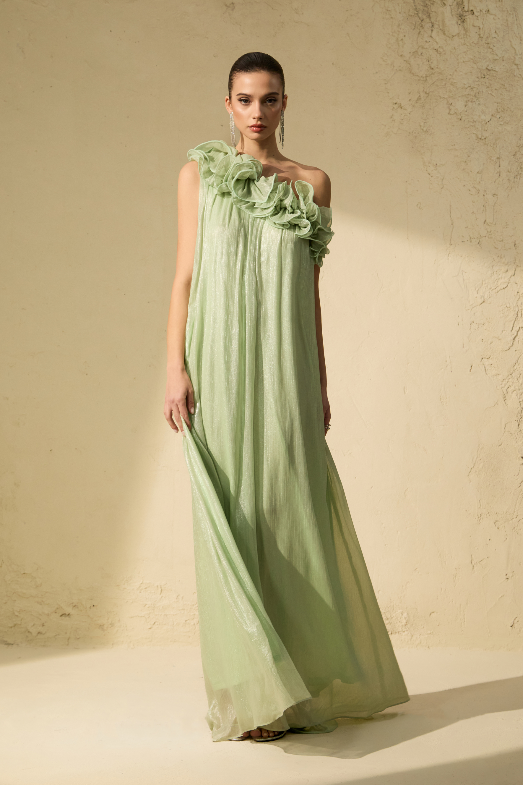 Glorious Invite Green One-shoulder Floral Maxi Dress