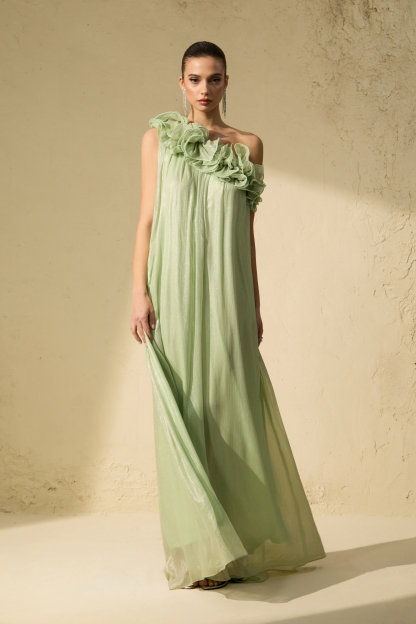 Glorious Invite Green One-shoulder Floral Maxi Dress