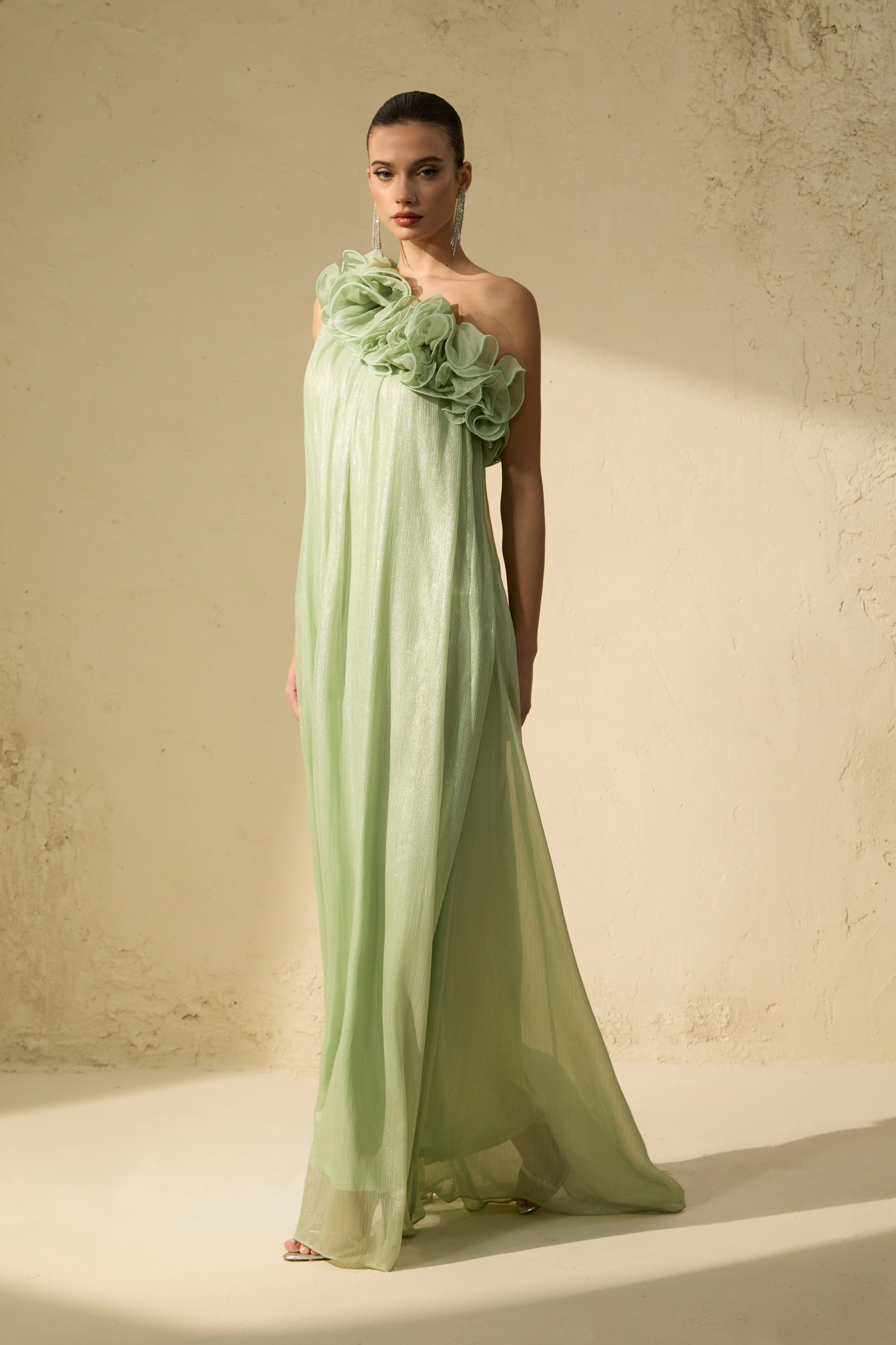 Glorious Invite Green One-shoulder Floral Maxi Dress