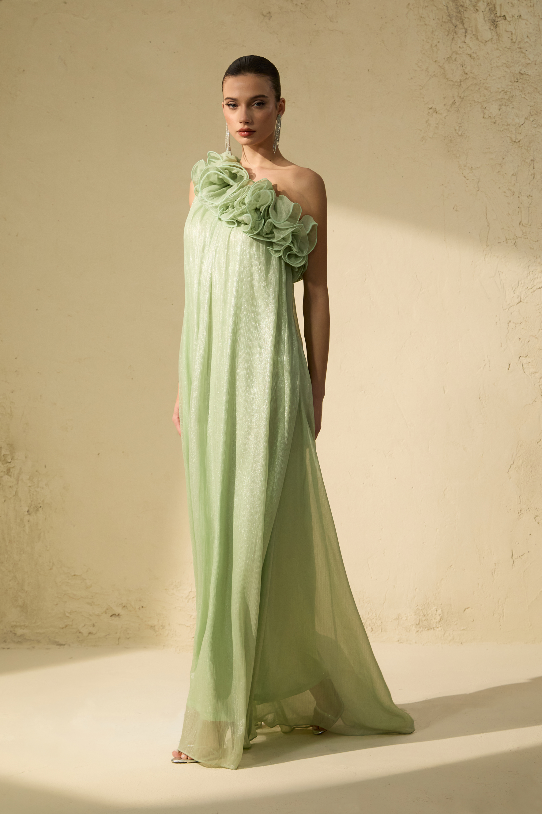 Glorious Invite Green One-shoulder Floral Maxi Dress