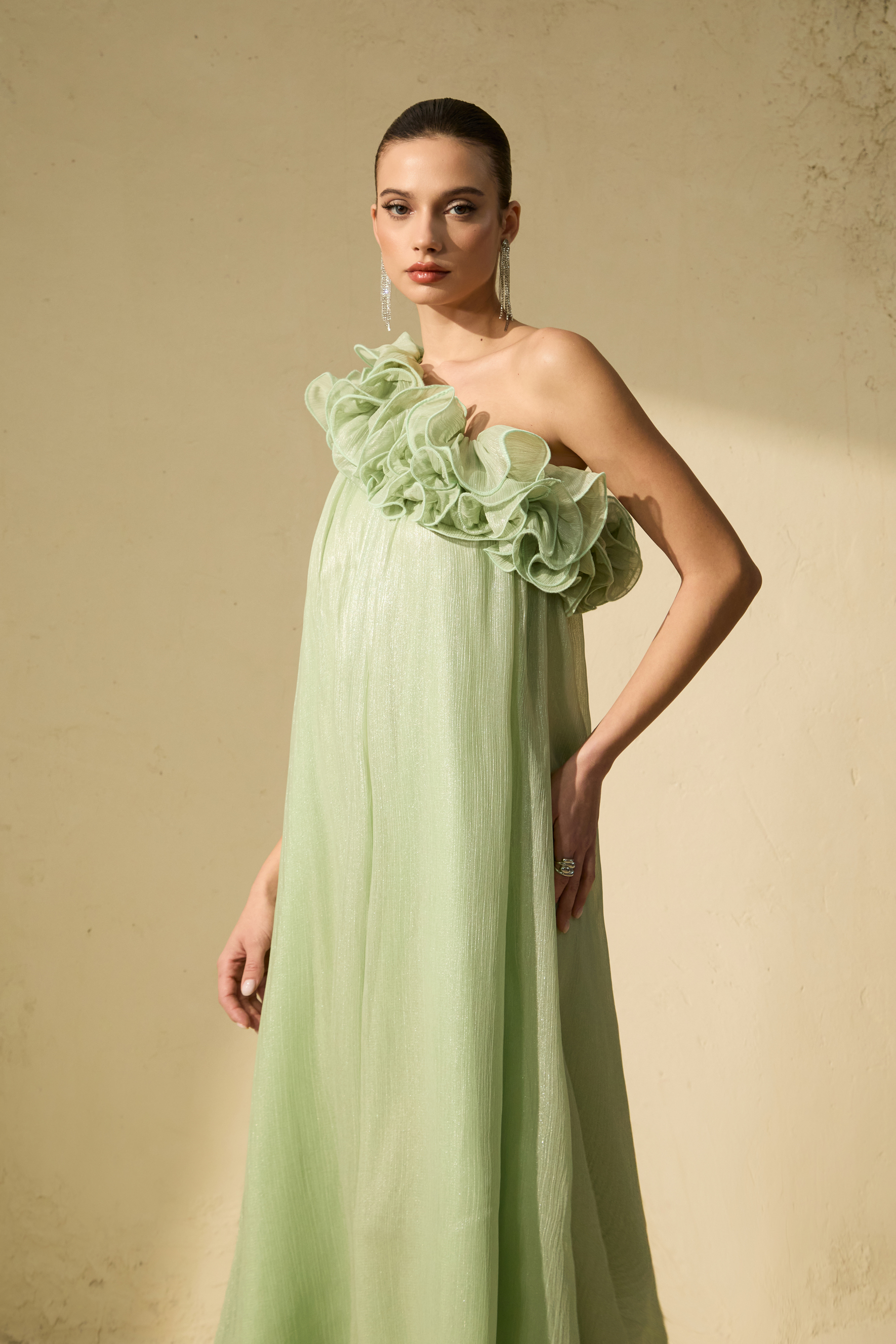 Glorious Invite Green One-shoulder Floral Maxi Dress