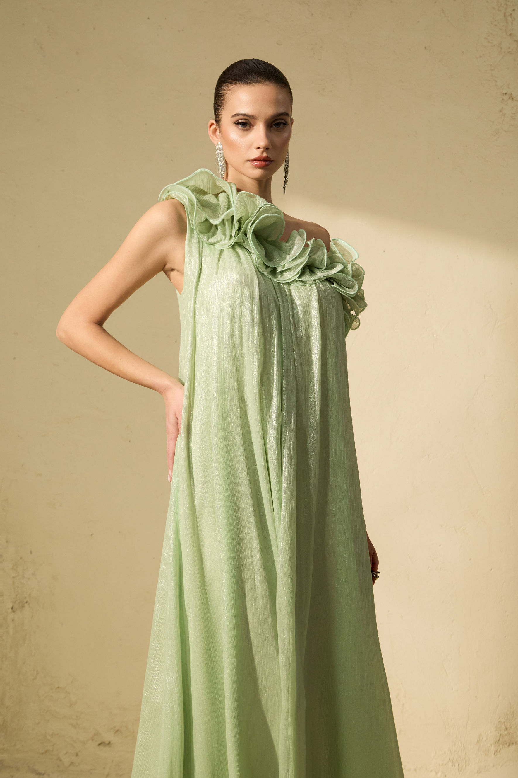 Glorious Invite Green One-shoulder Floral Maxi Dress