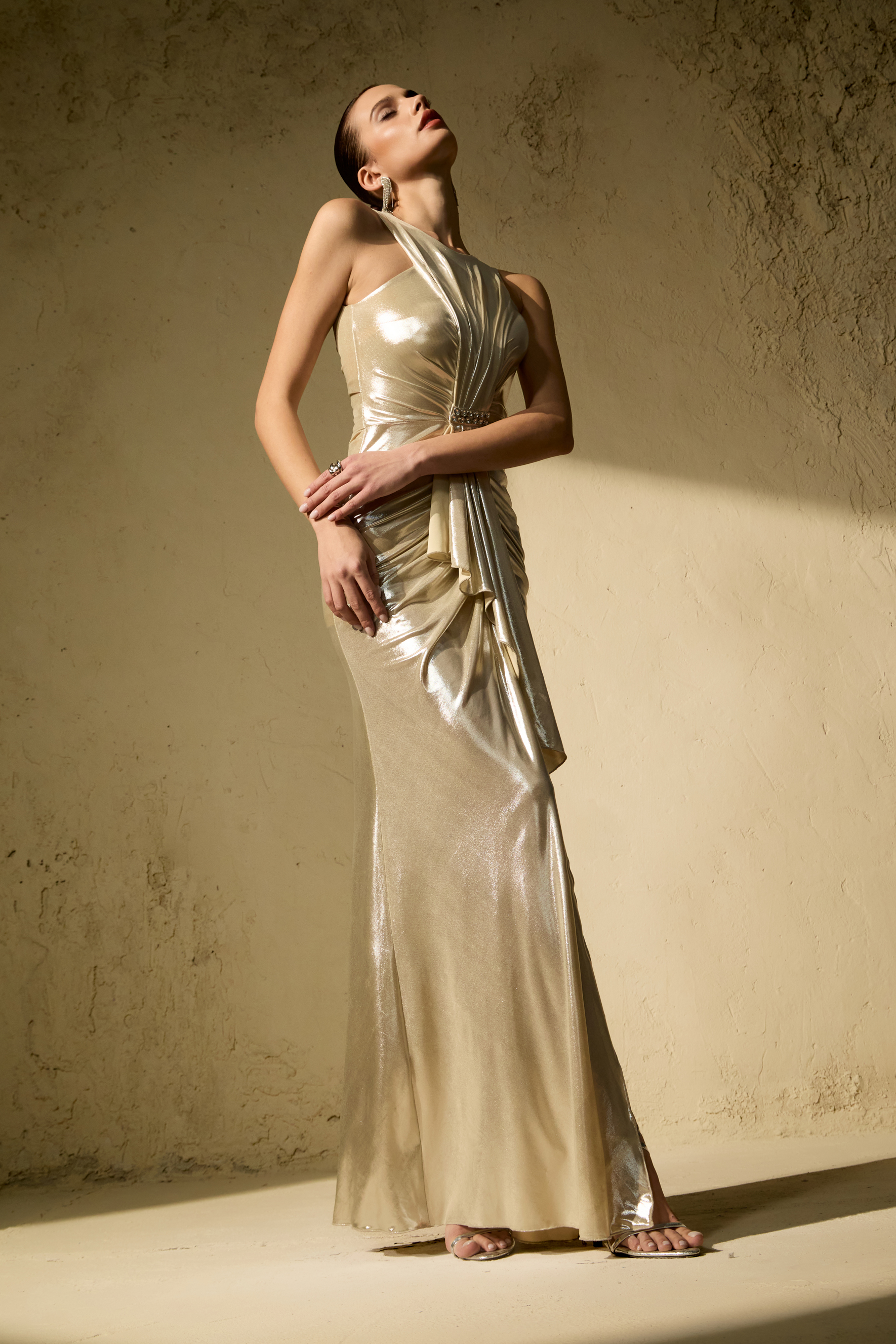 Queen Of The Night Silver Sleeveless Ruched Maxi Dress
