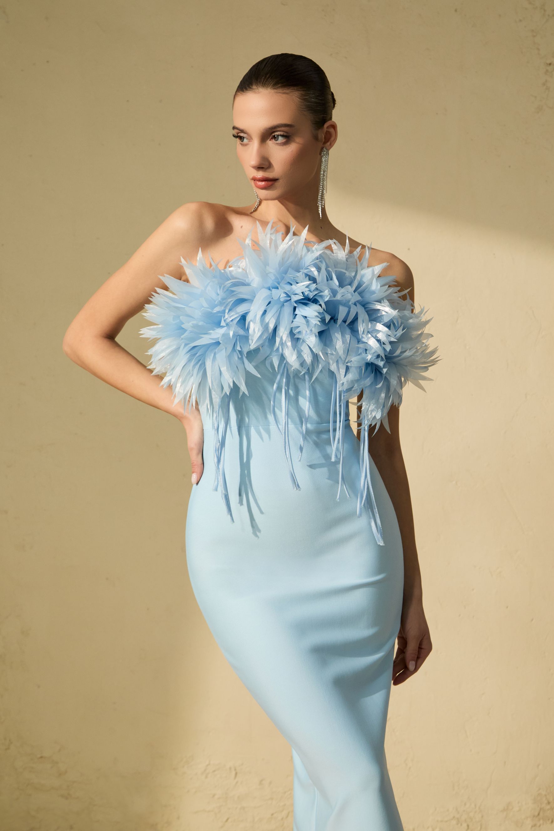 Abundant Charm Blue Petal Applique Strapless Midi Dress