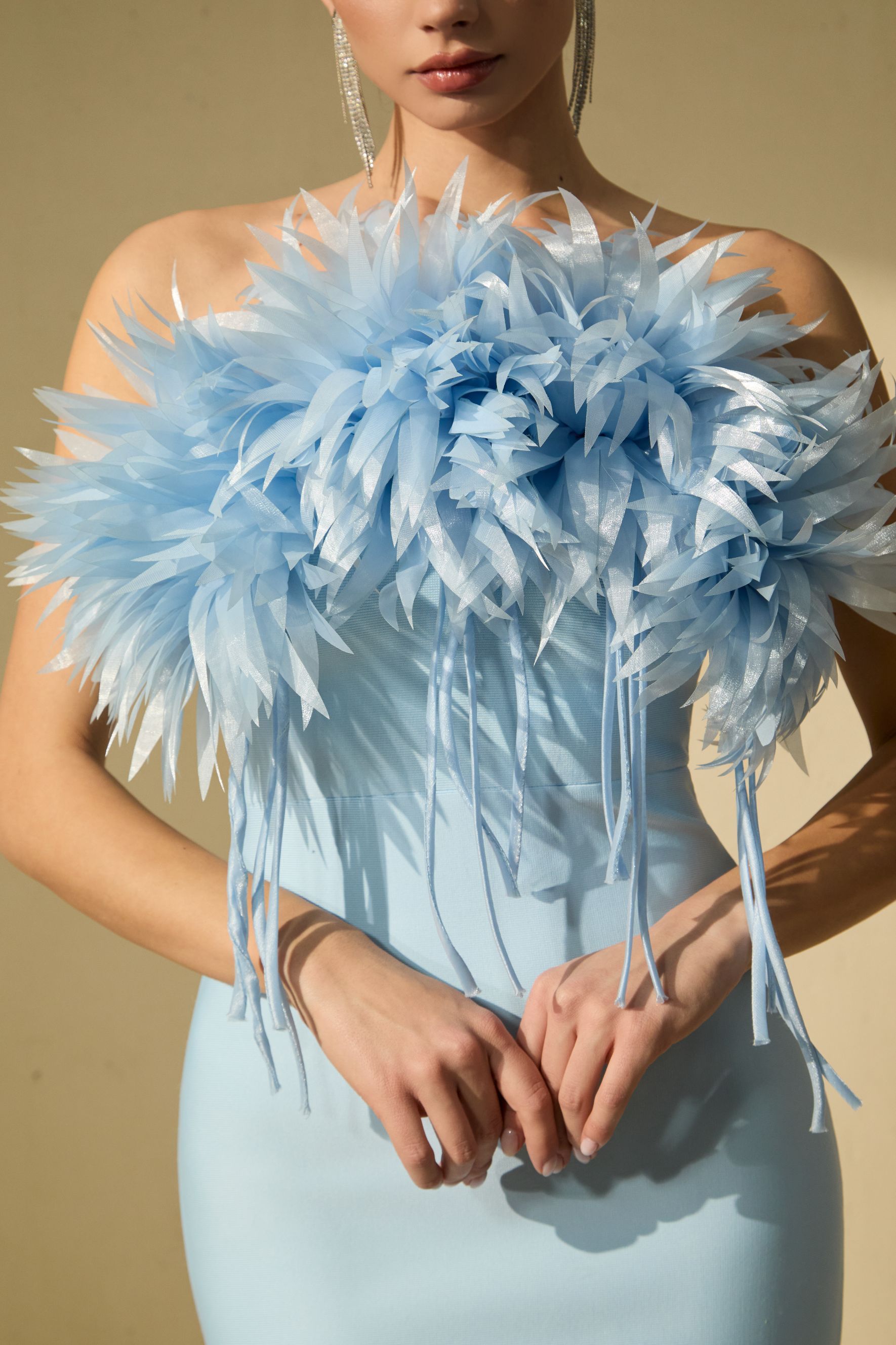 Abundant Charm Blue Petal Applique Strapless Midi Dress