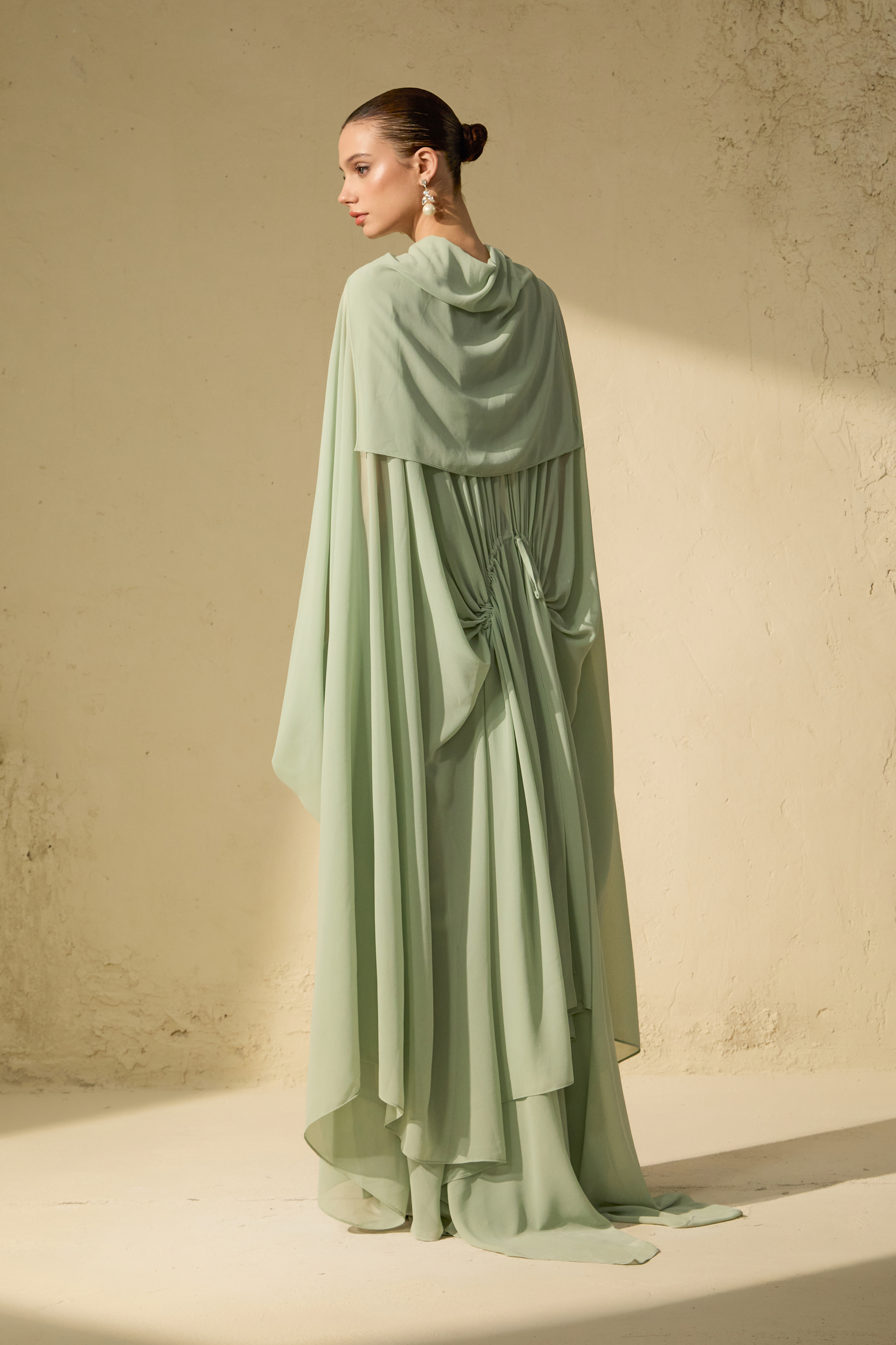 Stolen Kiss Green Chiffon Cape & Satin Slip Dress Set