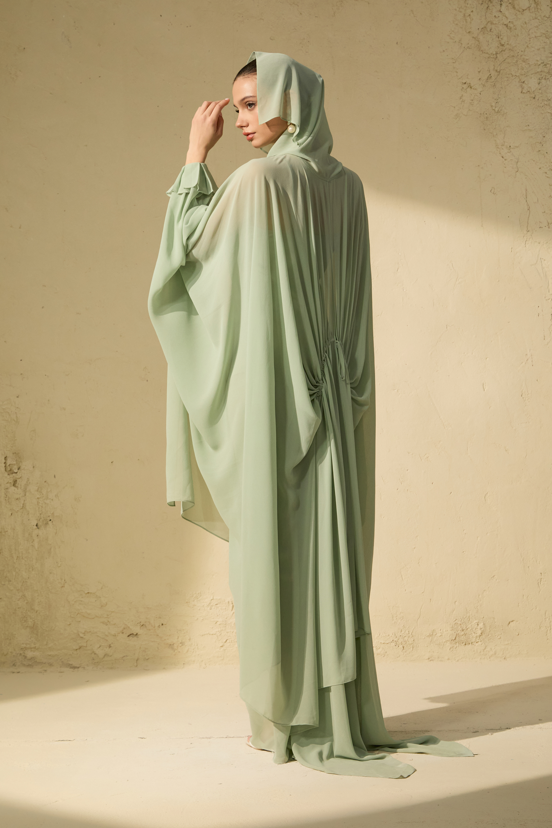 Stolen Kiss Green Chiffon Cape & Satin Slip Dress Set