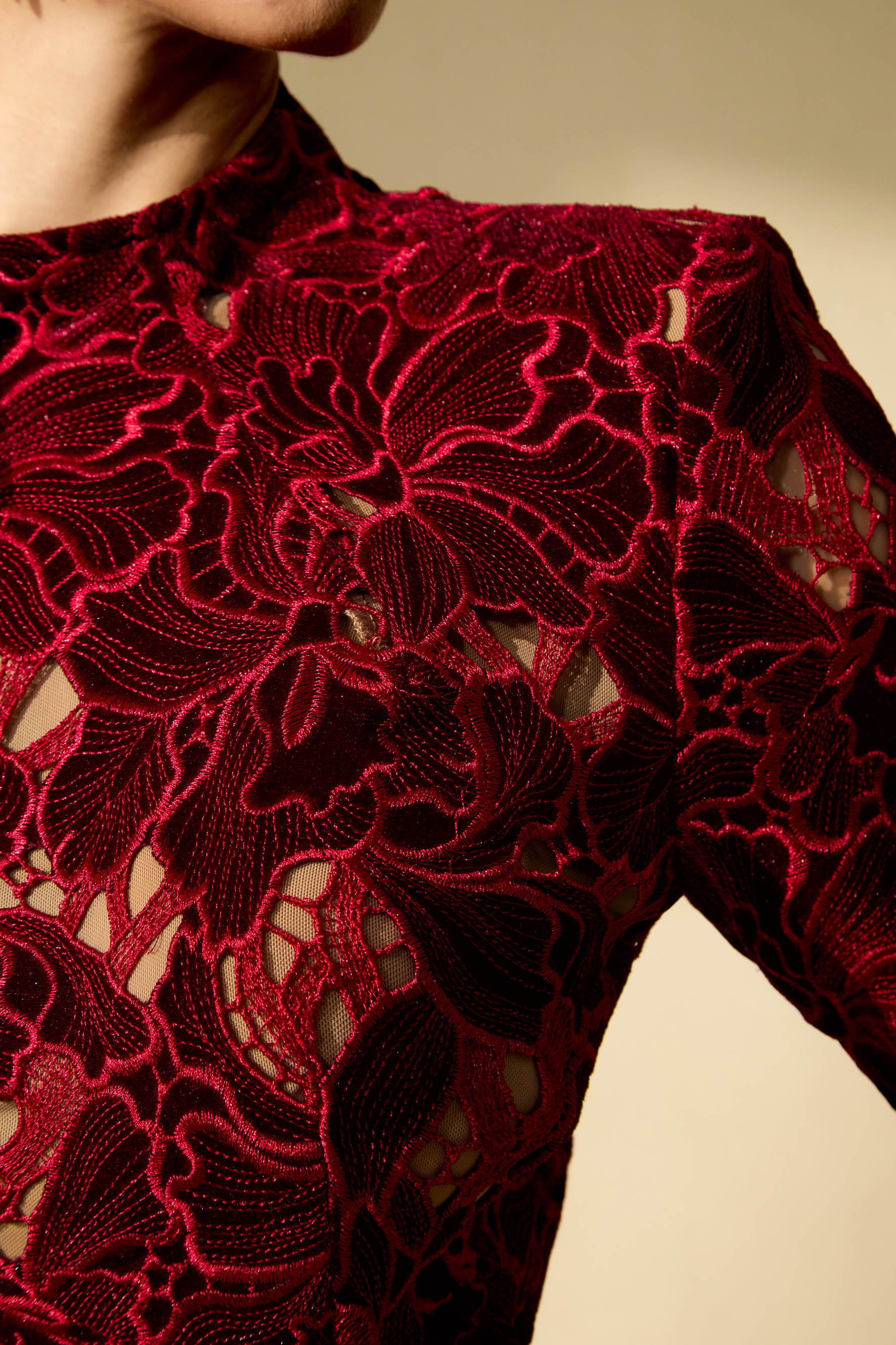 Love Me Forever Burgundy Floral Lace Long Sleeve Midi Dress