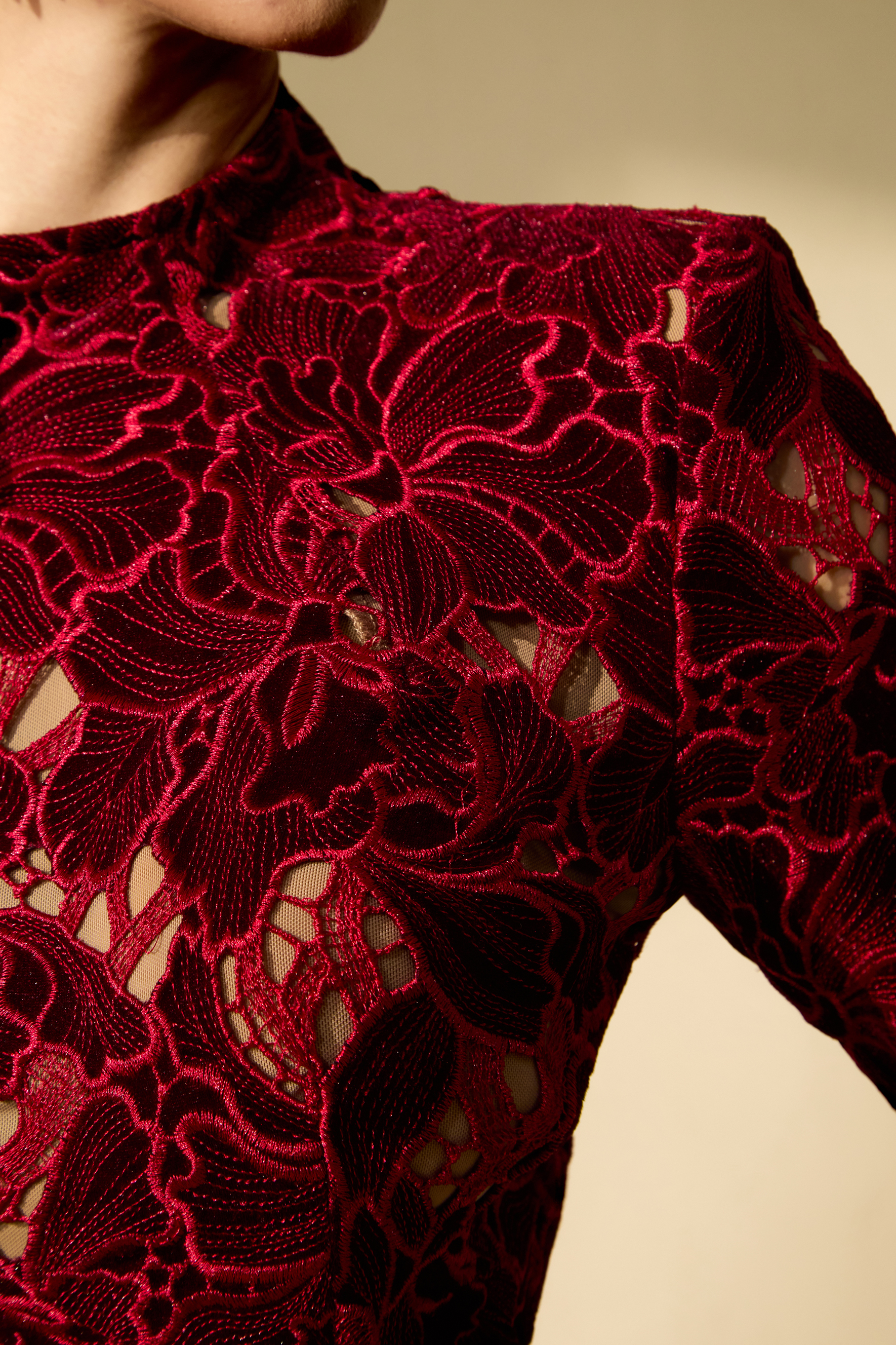 Love Me Forever Burgundy Floral Lace Long Sleeve Midi Dress