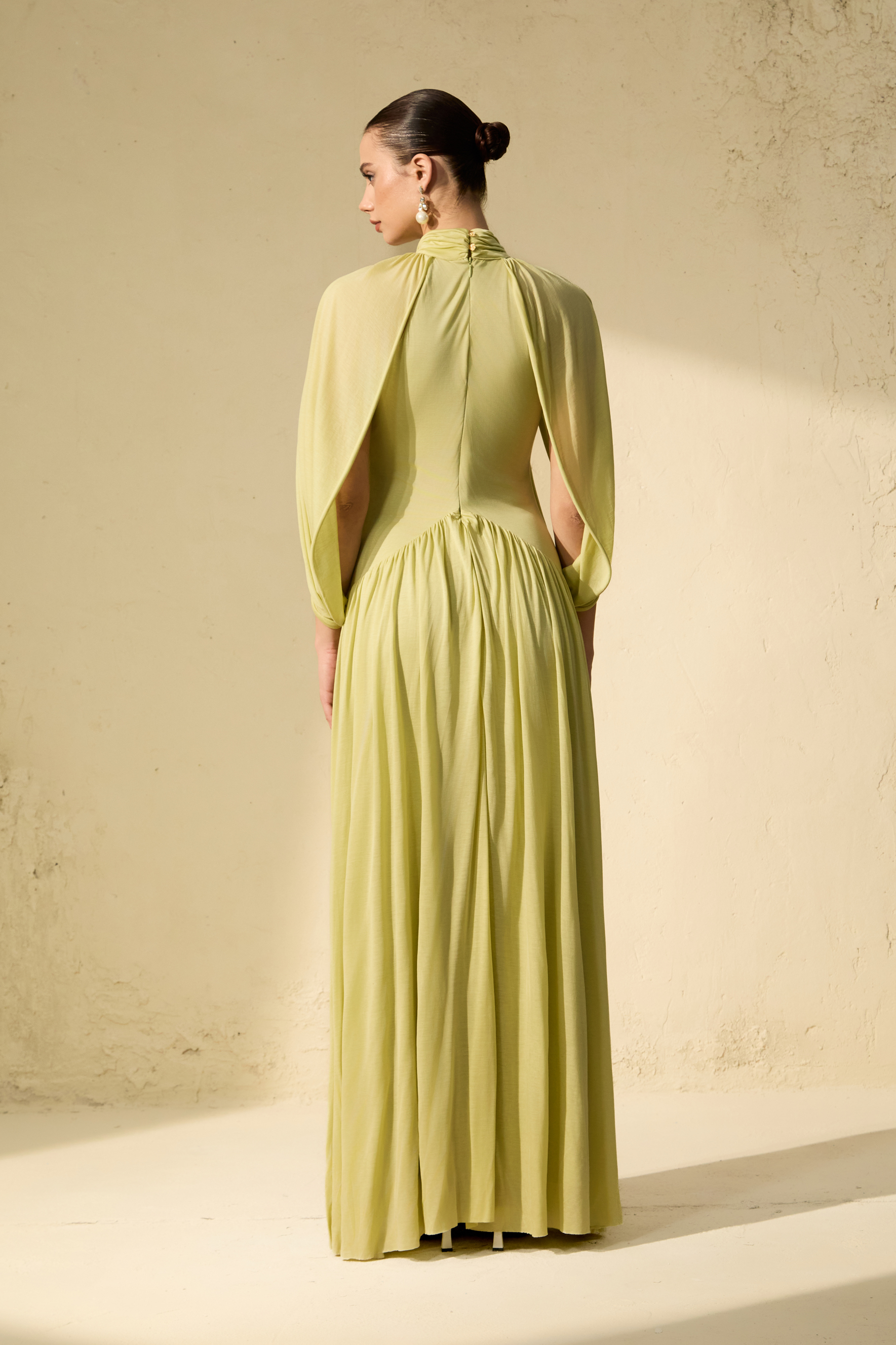 Twilight Whispers Green Draped Cape Sleeve Knit Maxi Dress
