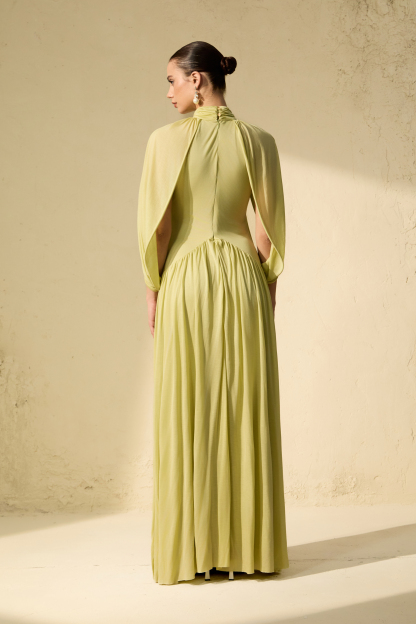 Twilight Whispers Green Draped Cape Sleeve Knit Maxi Dress