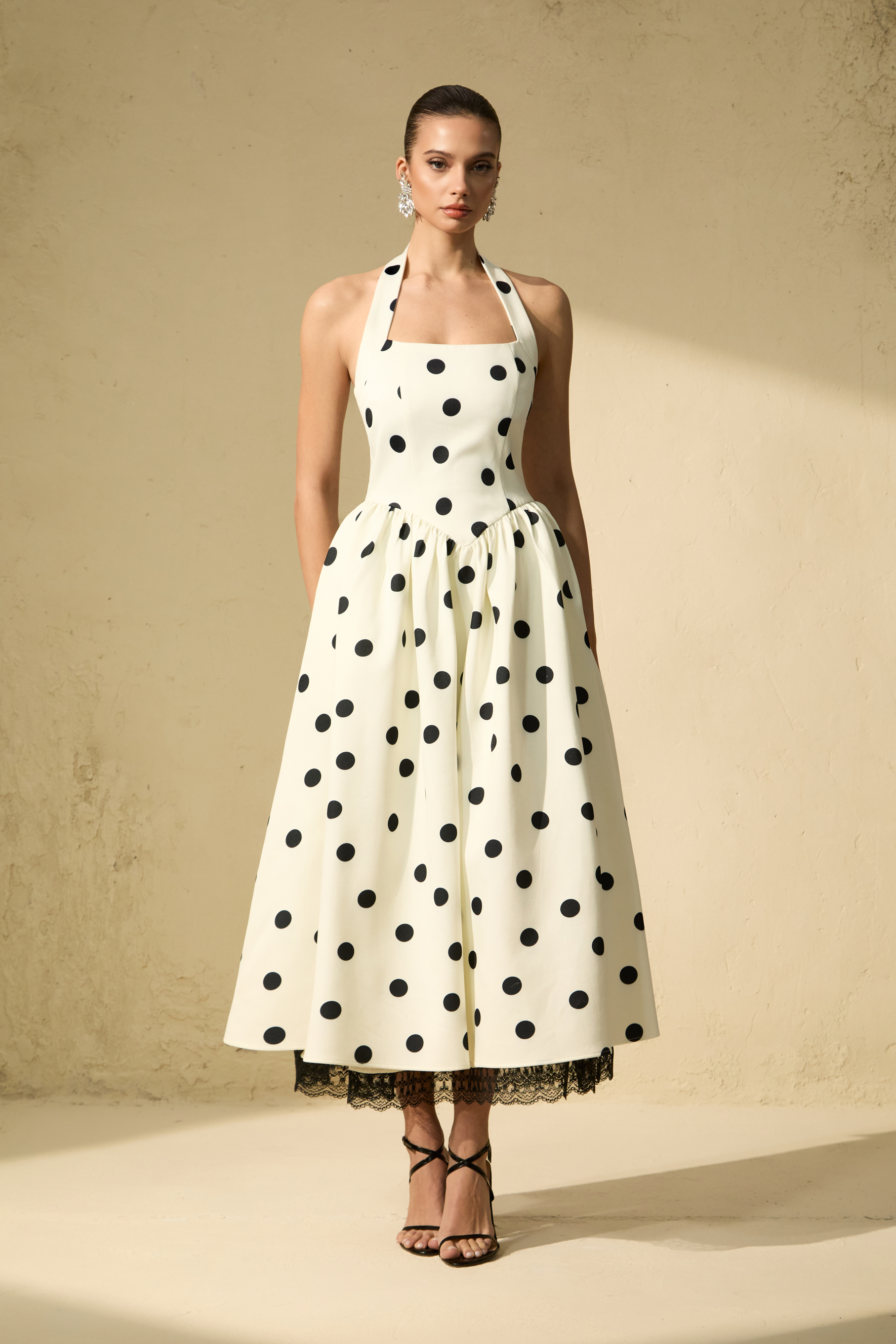 Trends To Come White Polka Dot Halter Maxi Dress
