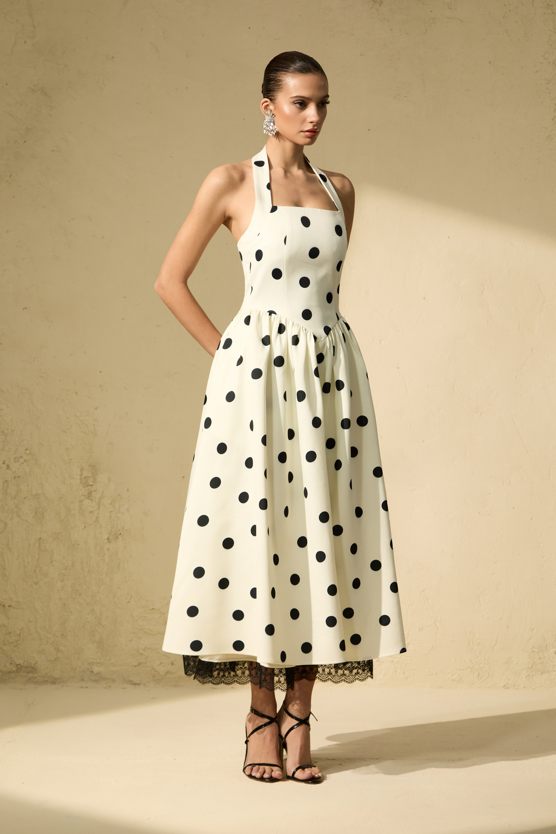 Trends To Come White Polka Dot Halter Maxi Dress