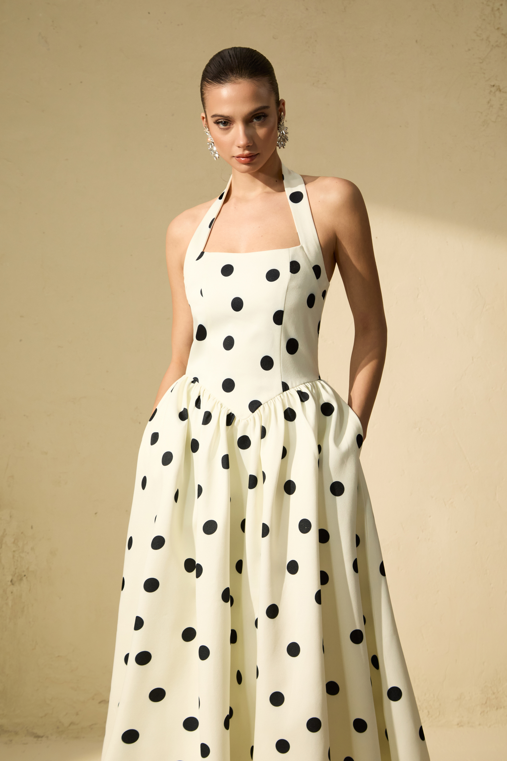 Trends To Come White Polka Dot Halter Maxi Dress