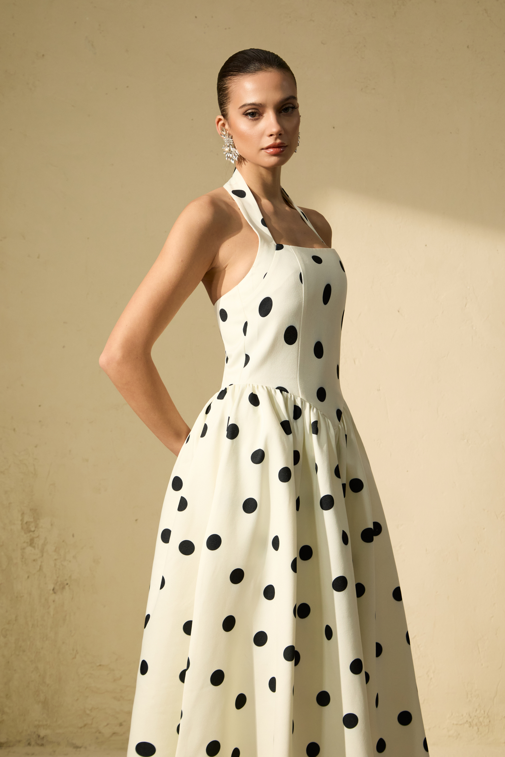 Trends To Come White Polka Dot Halter Maxi Dress