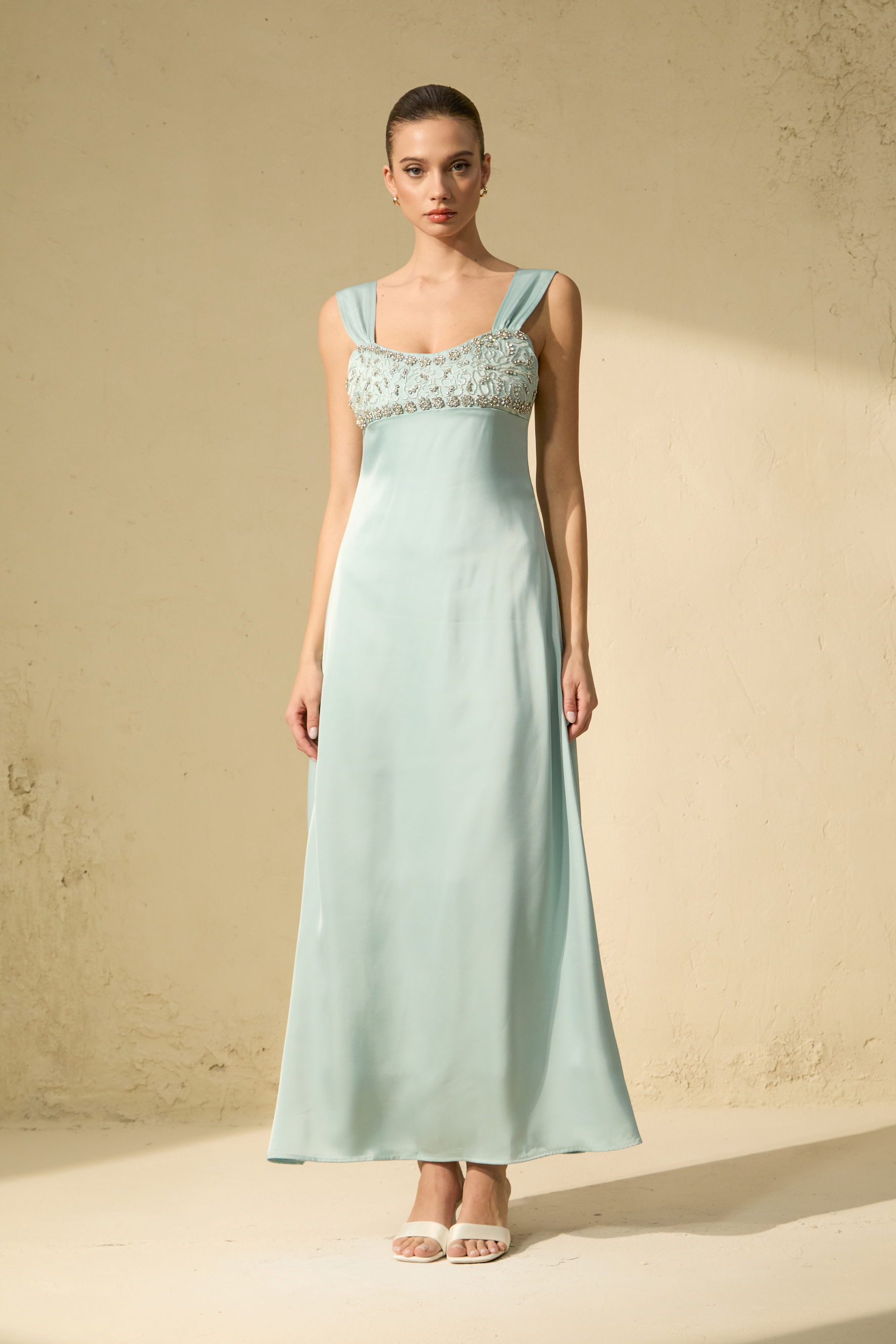 Alluring Image Blue Crystal Embellished Empire Maxi Dress
