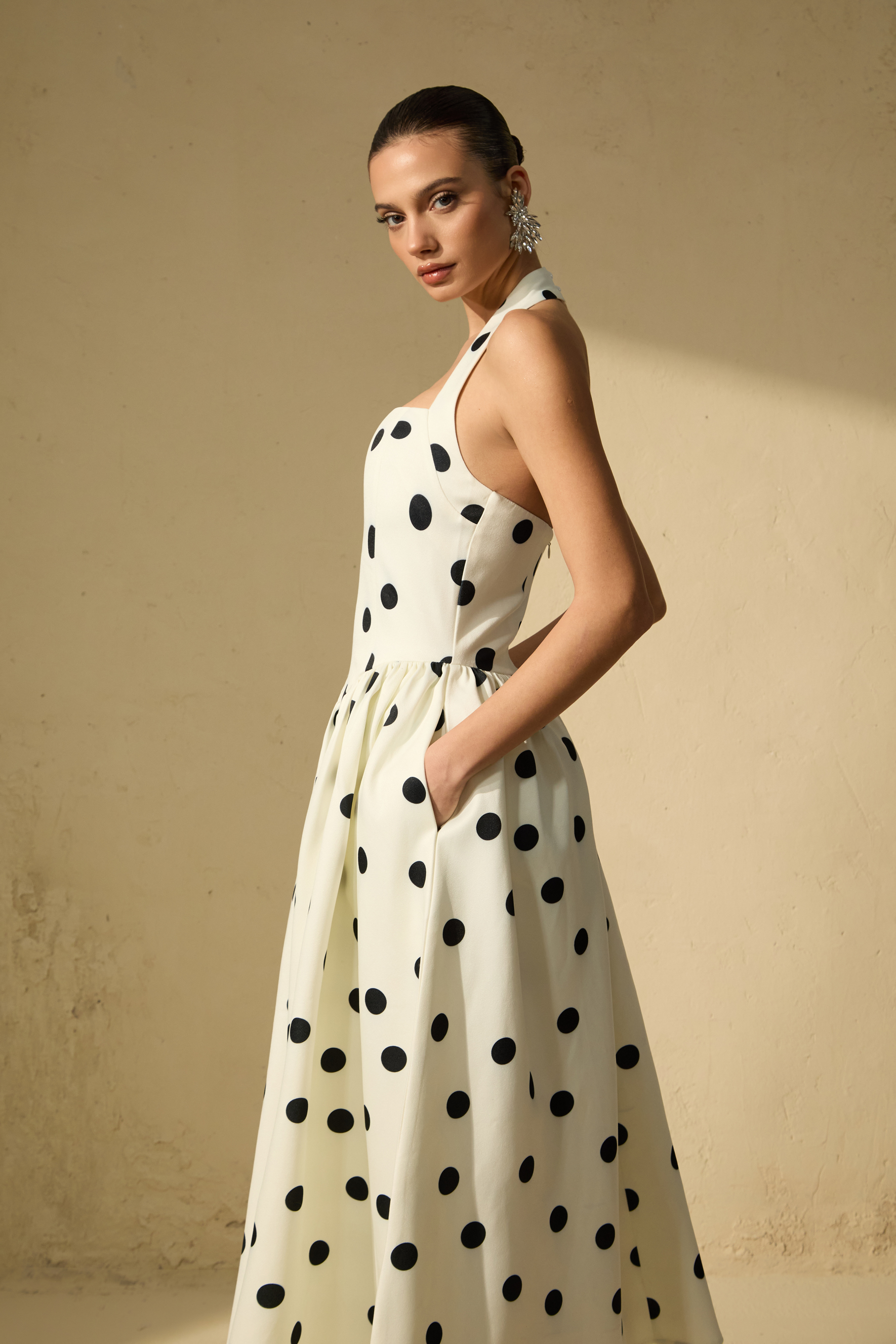 Trends To Come White Polka Dot Halter Maxi Dress