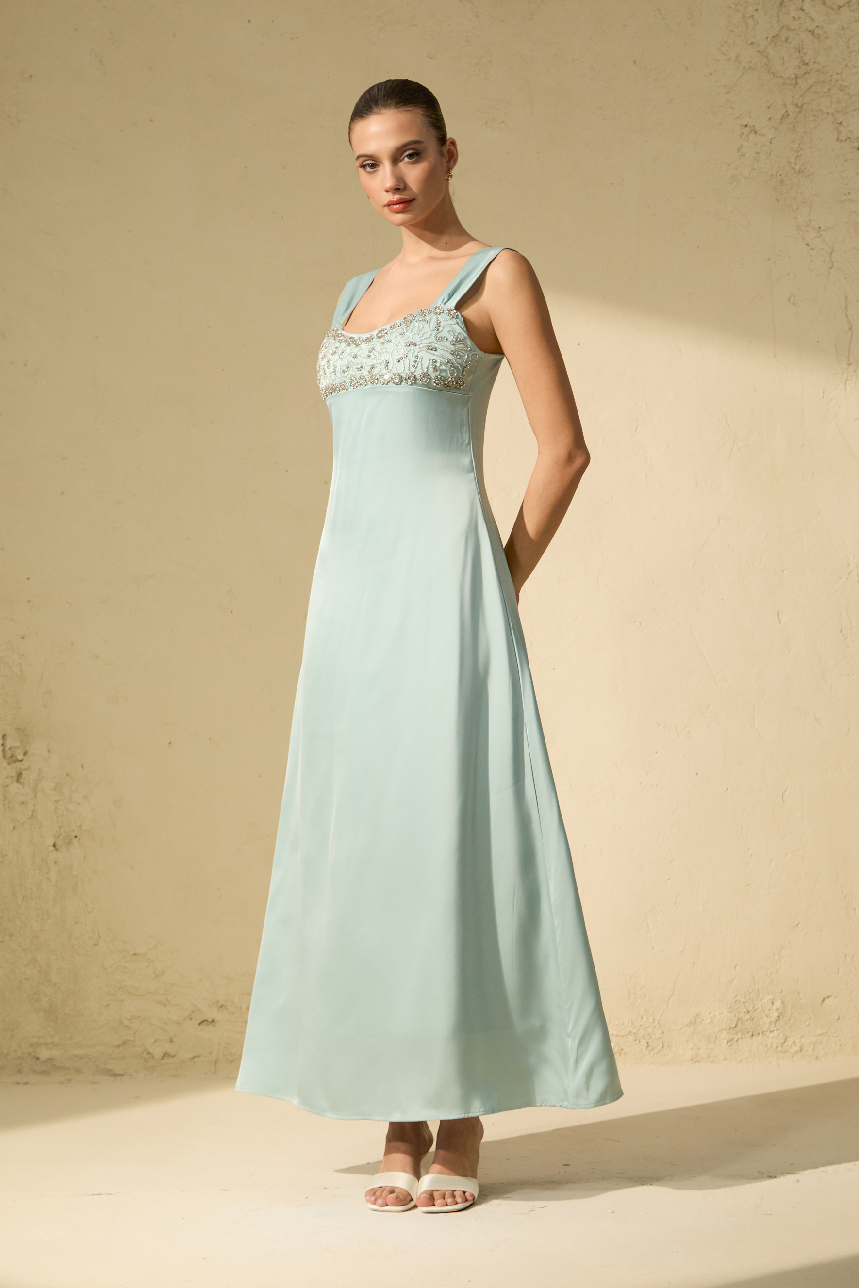 Alluring Image Blue Crystal Embellished Empire Maxi Dress